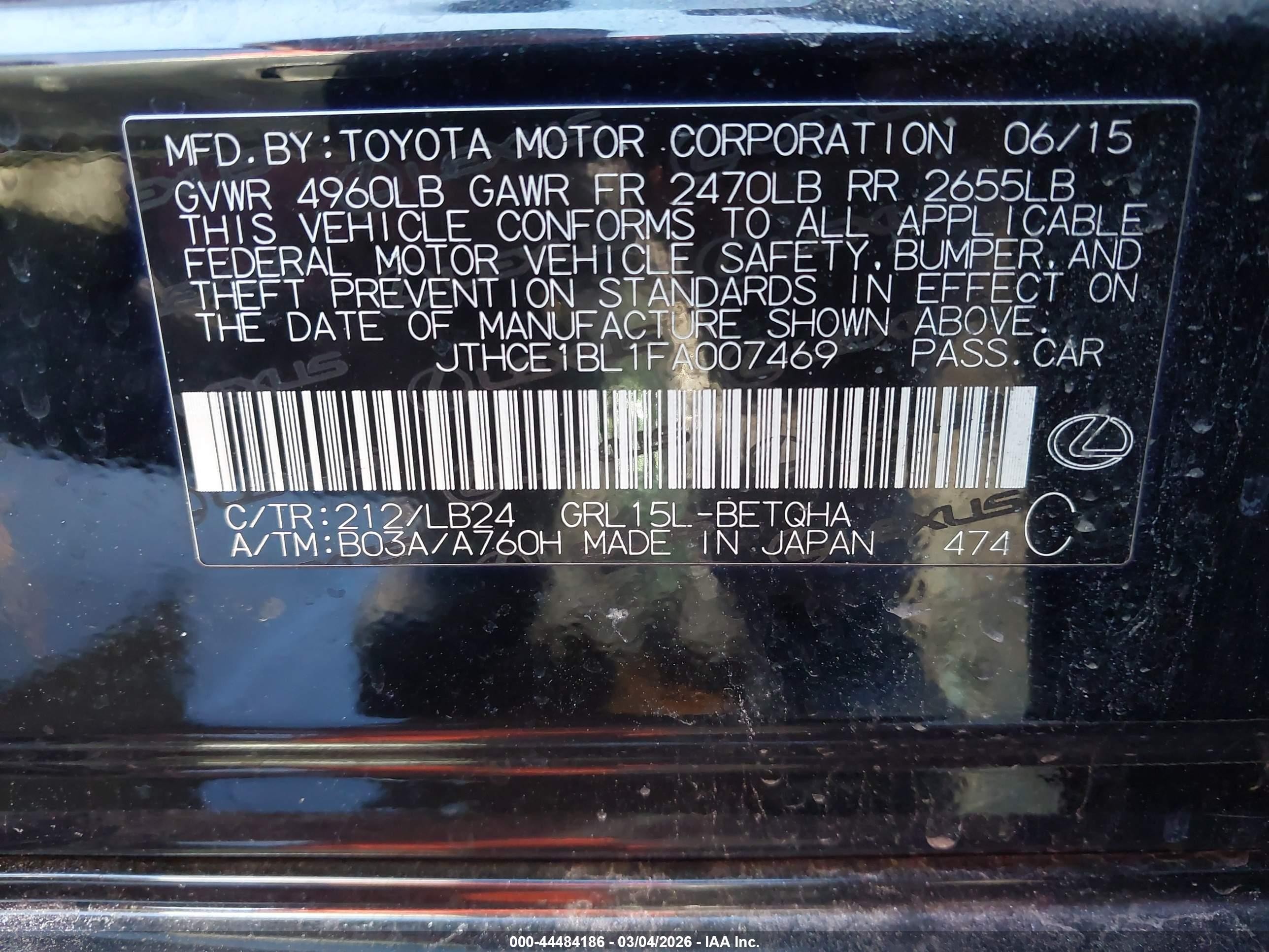 2015 Lexus Gs 350 Black vin: JTHCE1BL1FA007469