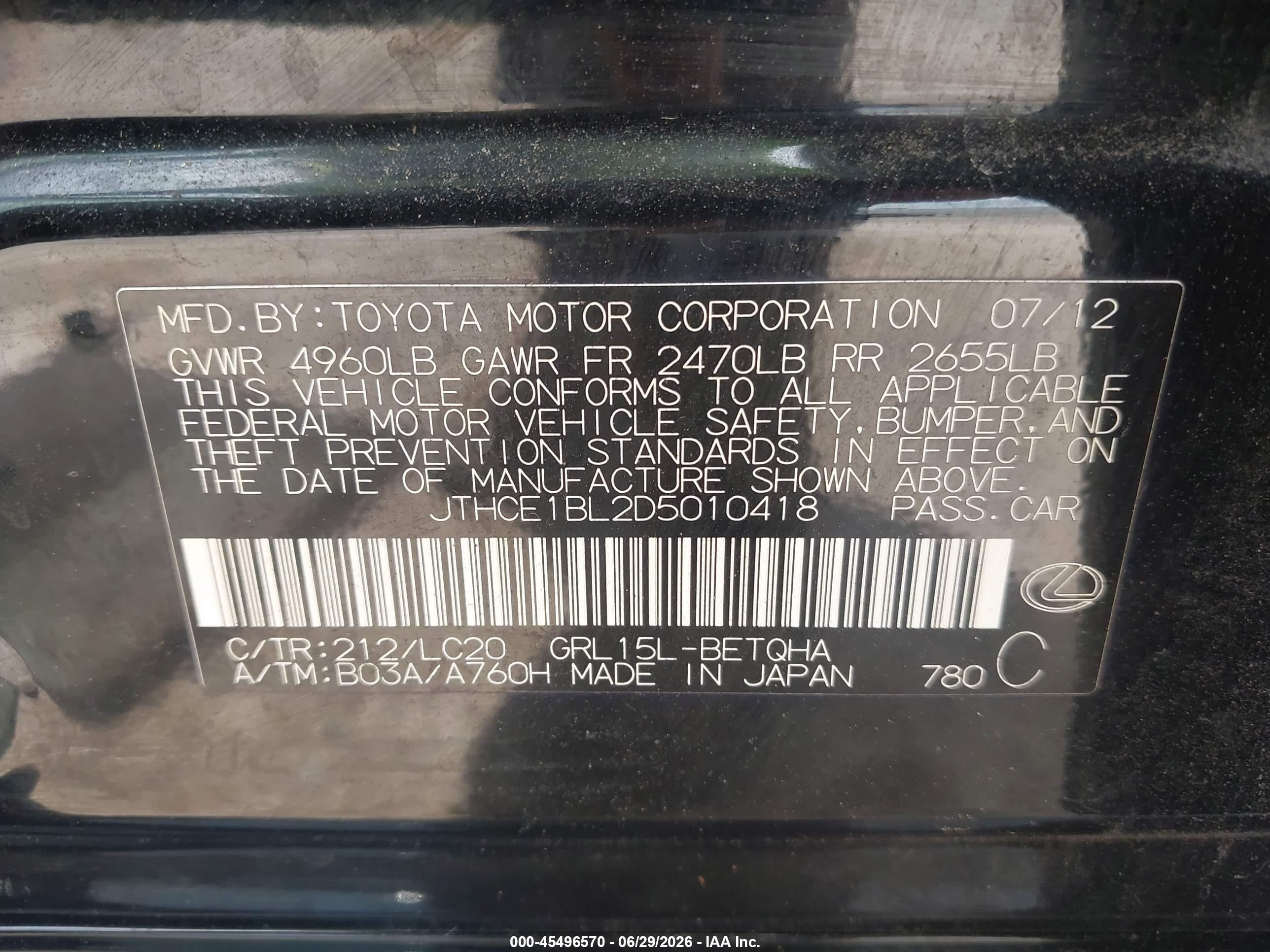 2013 Lexus Gs 350   Black vin: JTHCE1BL2D5010418
