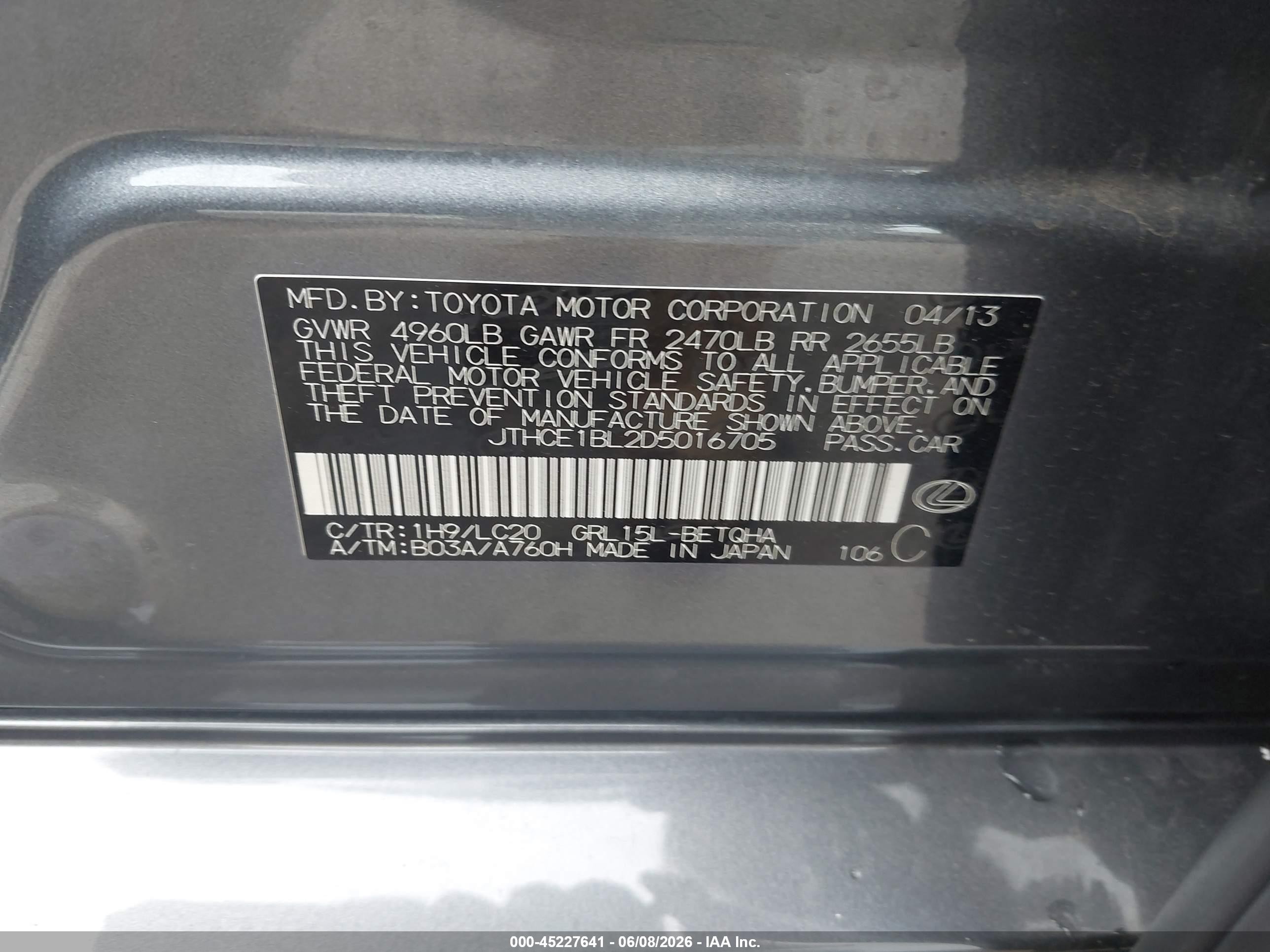 2013 Lexus Gs 350 Серый vin: JTHCE1BL2D5016705