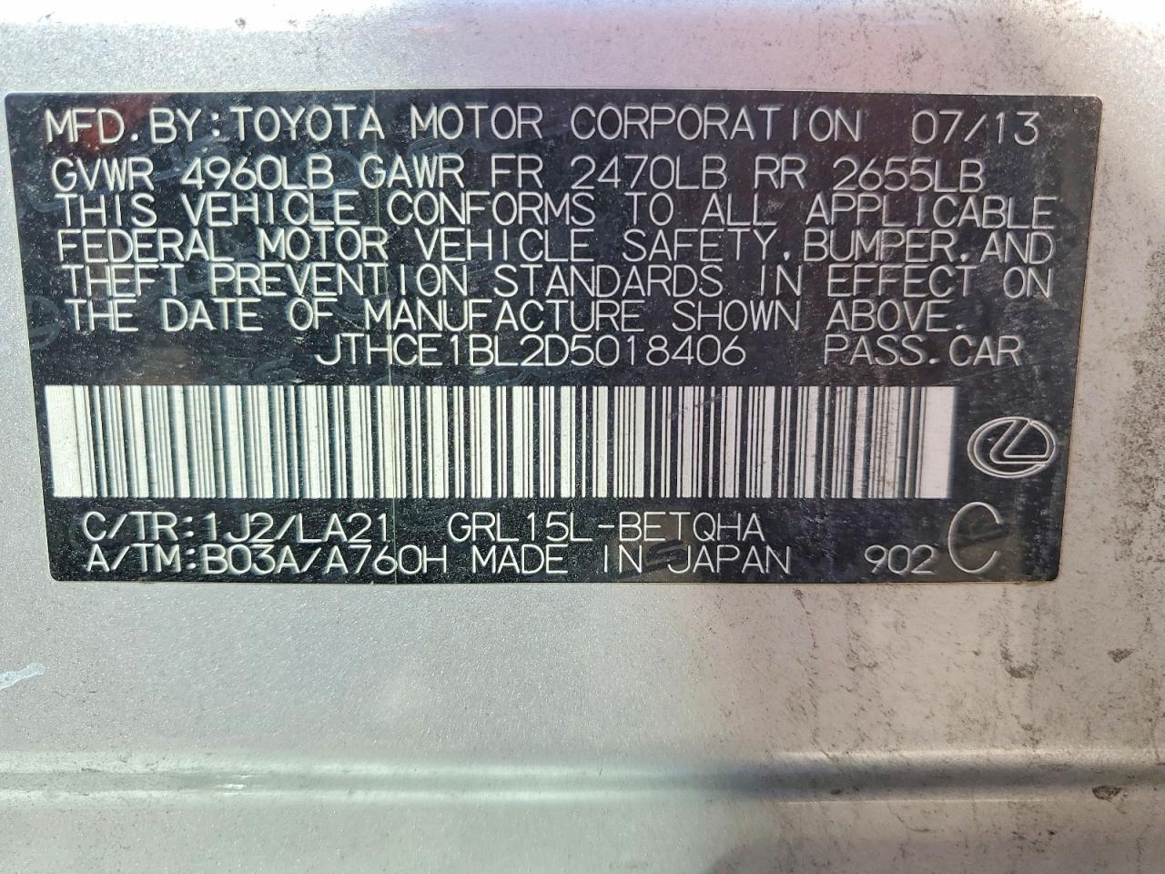 2013 Lexus Gs 350 Silver vin: JTHCE1BL2D5018406