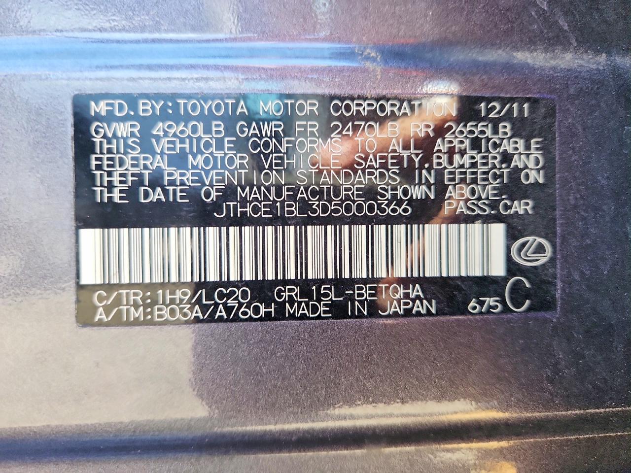 2013 Lexus Gs 350 Gray vin: JTHCE1BL3D5000366