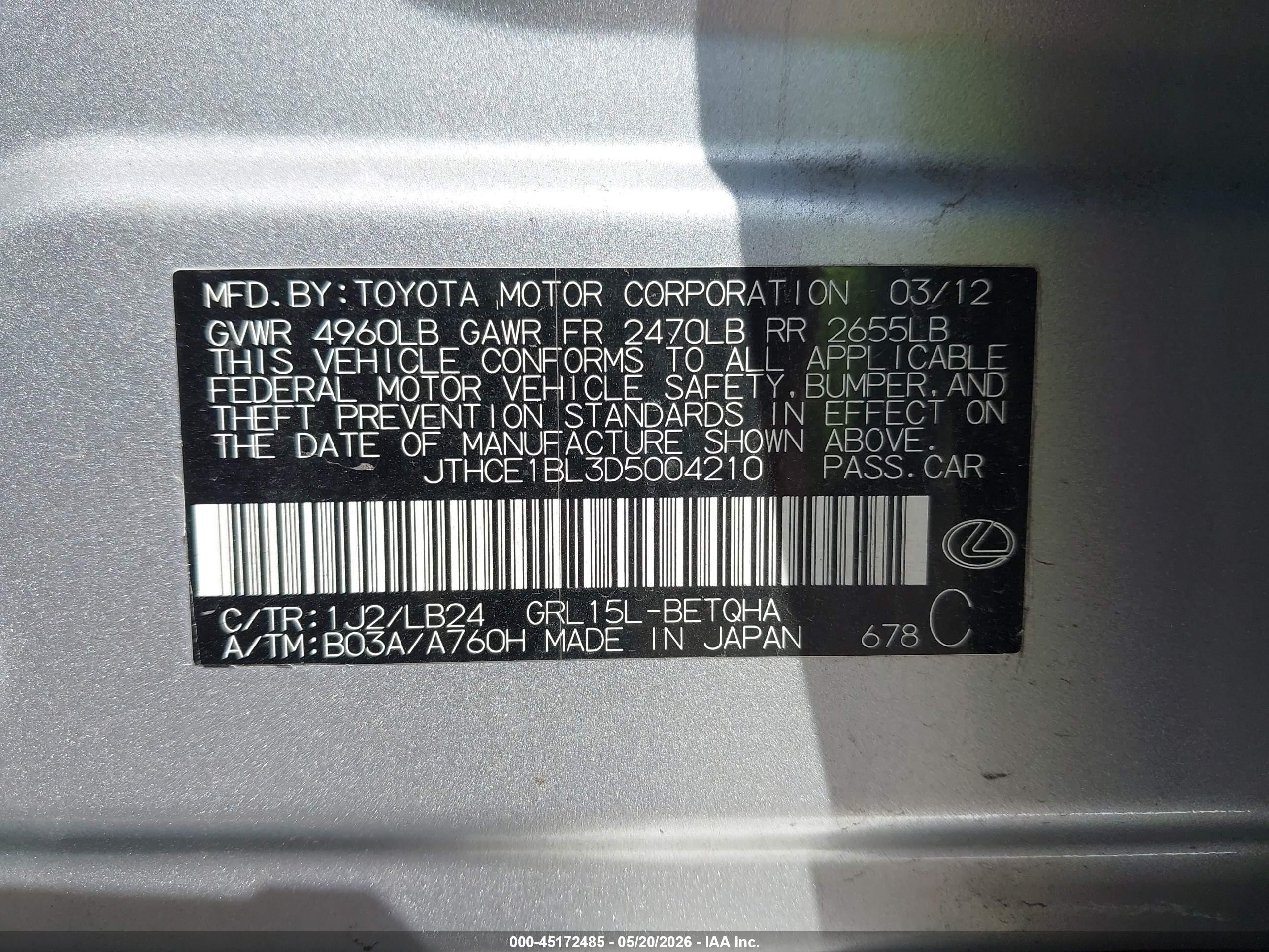 2013 Lexus Gs 350 Silver vin: JTHCE1BL3D5004210