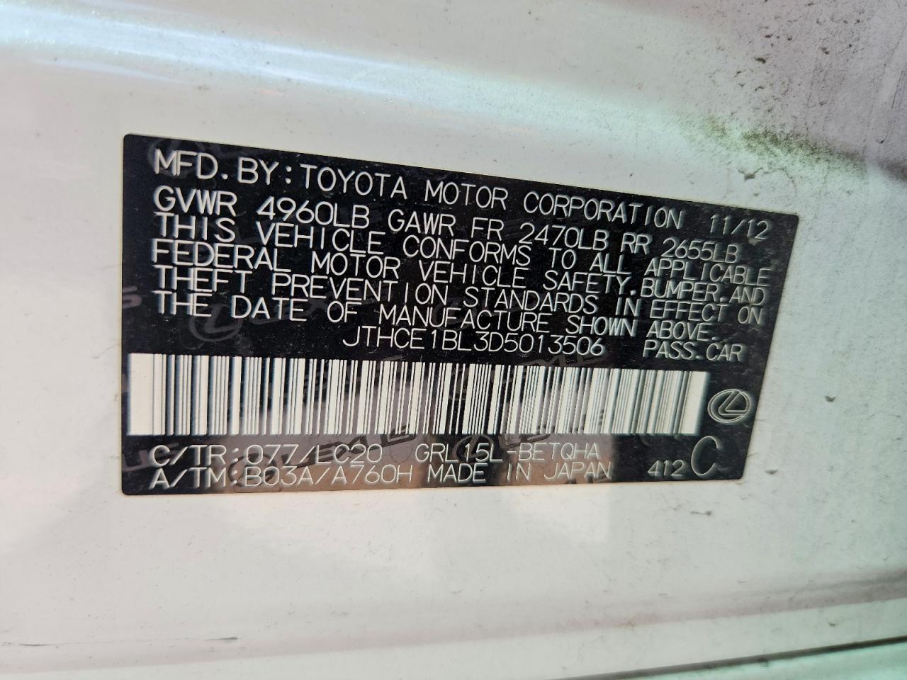 2013 Lexus Gs 350 White vin: JTHCE1BL3D5013506