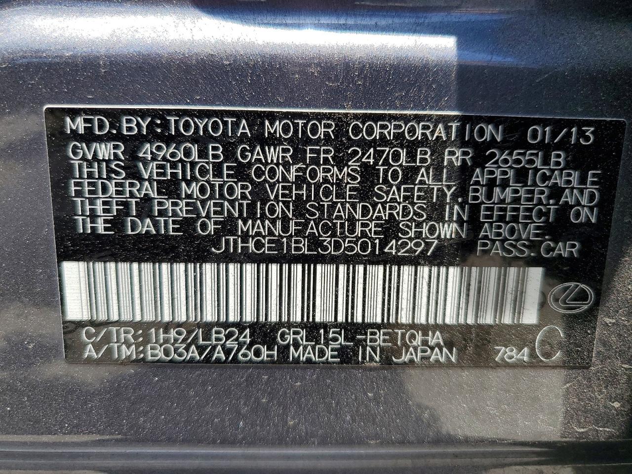 2013 Lexus Gs Gray vin: JTHCE1BL3D5014297