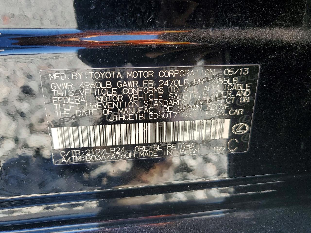 2013 Lexus Gs 350 Black vin: JTHCE1BL3D5017152