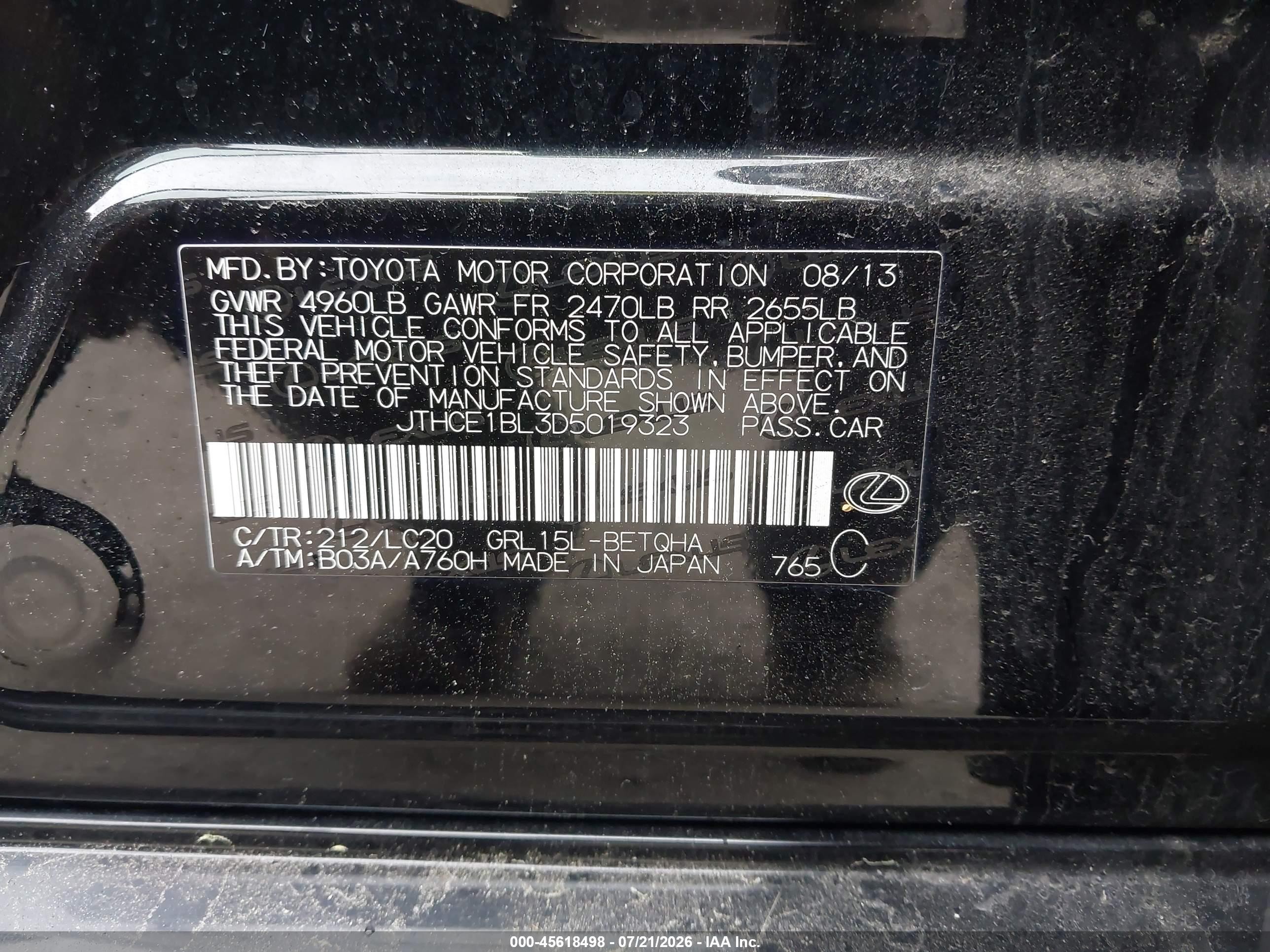 2013 Lexus Gs 350   Черный vin: JTHCE1BL3D5019323