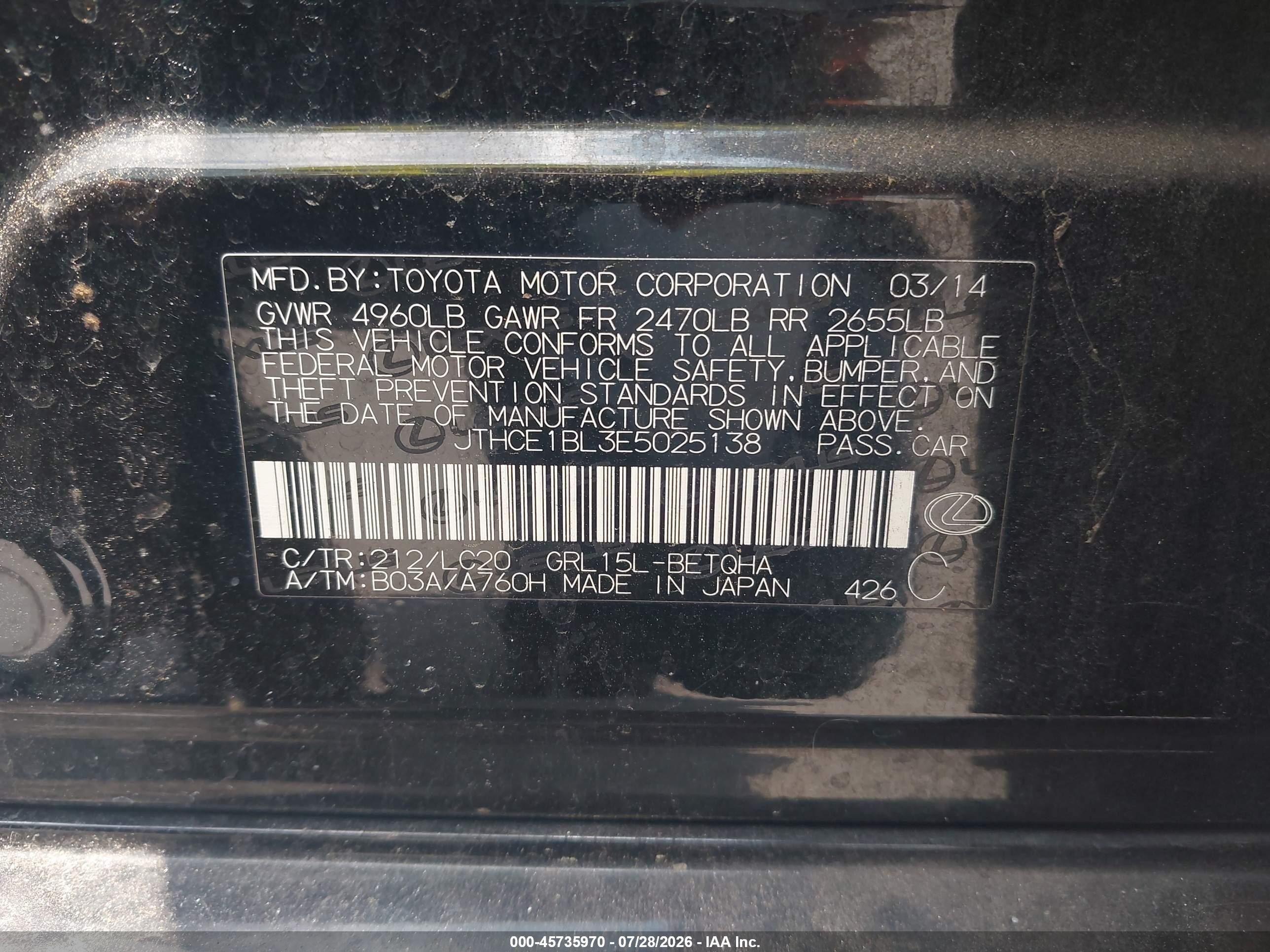 2014 Lexus Gs 350   Black vin: JTHCE1BL3E5025138