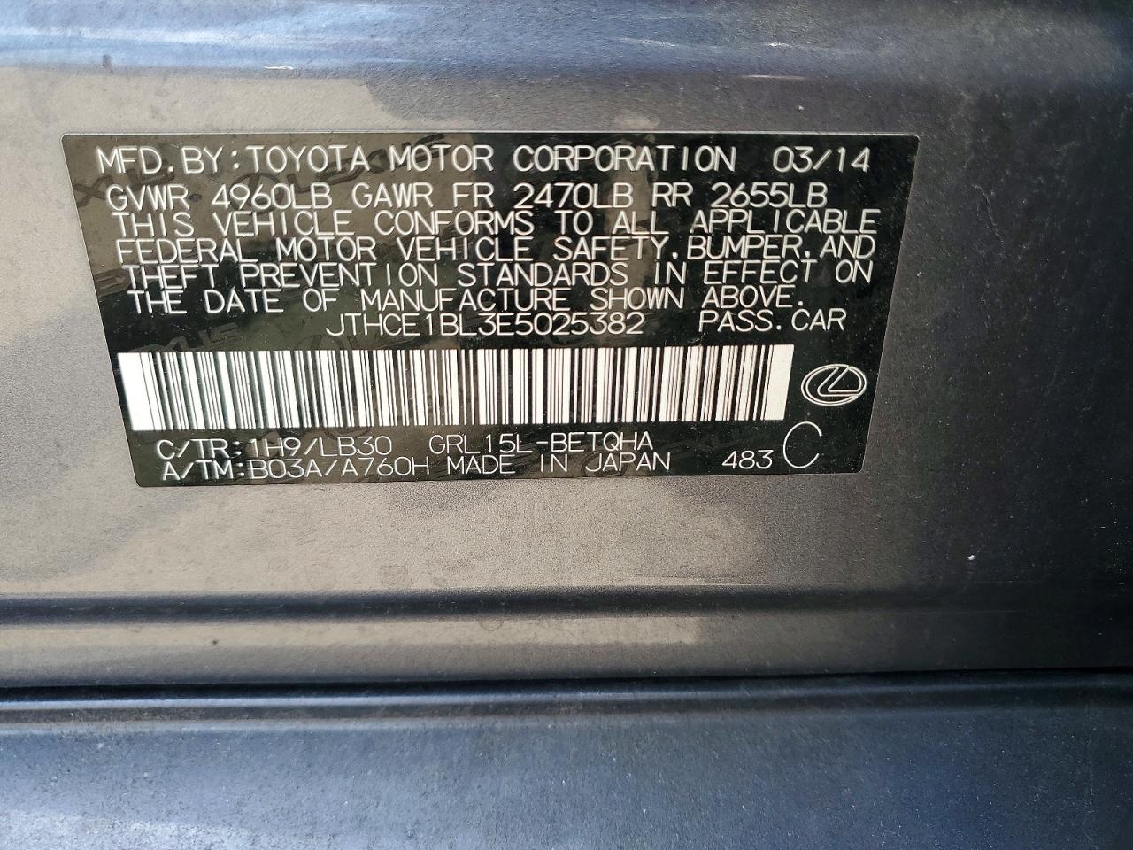 2014 Lexus Gs 350 Gray vin: JTHCE1BL3E5025382