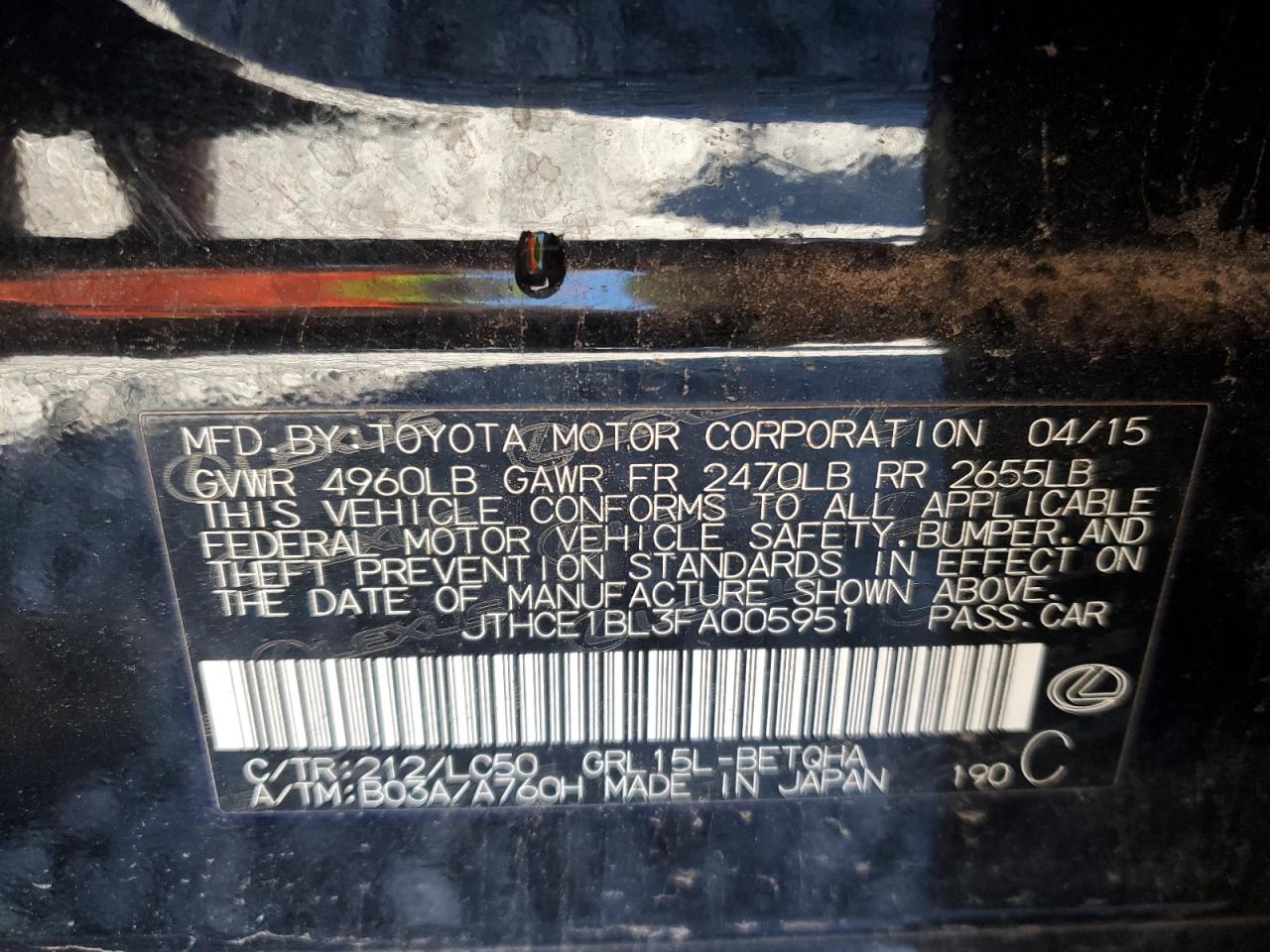 2015 Lexus Gs 350 Black vin: JTHCE1BL3FA005951