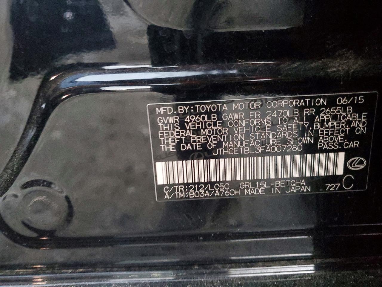 2015 Lexus Gs 350 Black vin: JTHCE1BL3FA007280