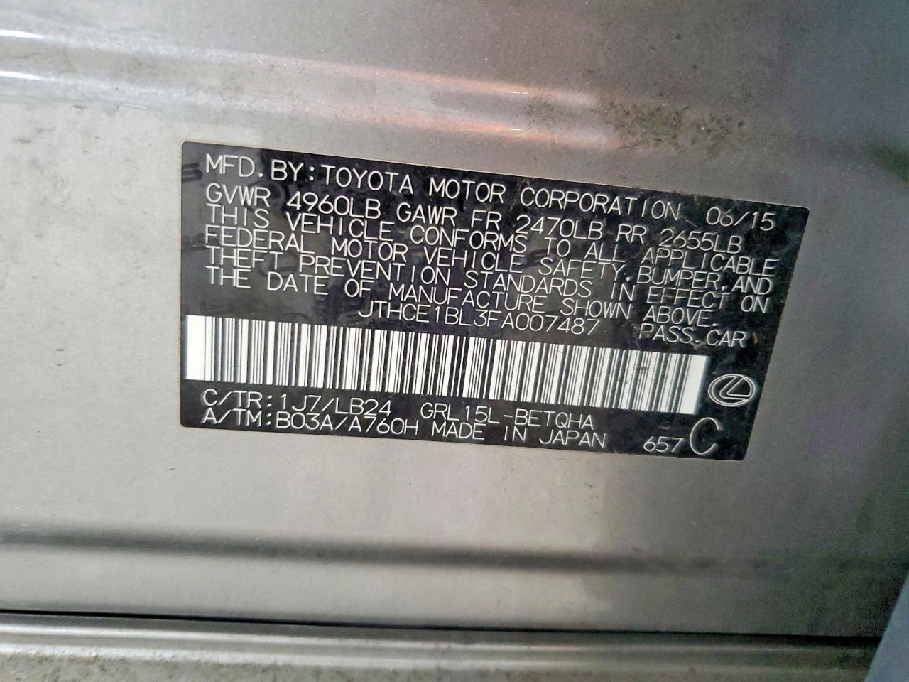 2015 Lexus Gs 350 Gray vin: JTHCE1BL3FA007487