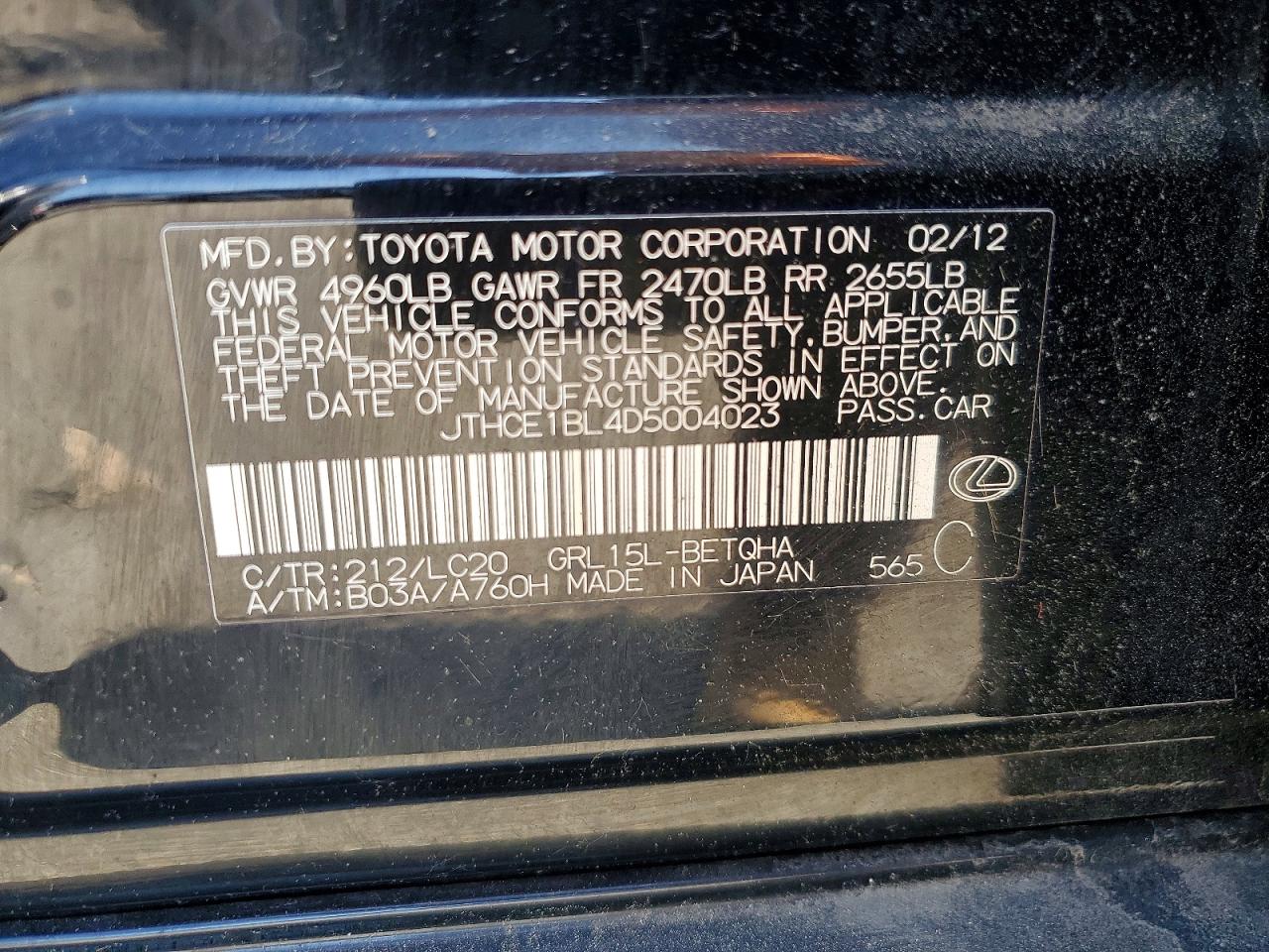 2013 Lexus Gs 350 Black vin: JTHCE1BL4D5004023
