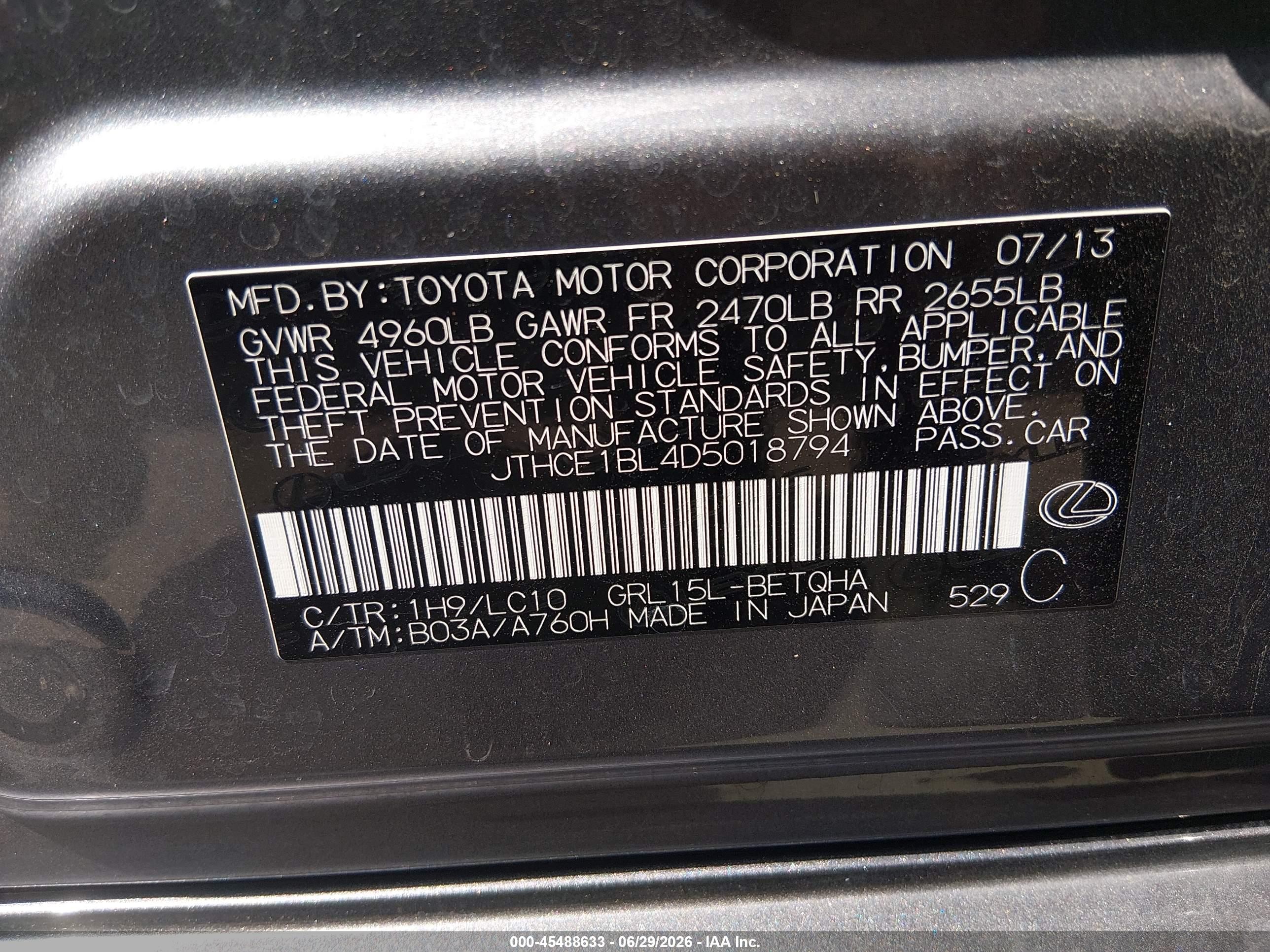 2013 Lexus Gs 350   Gray vin: JTHCE1BL4D5018794