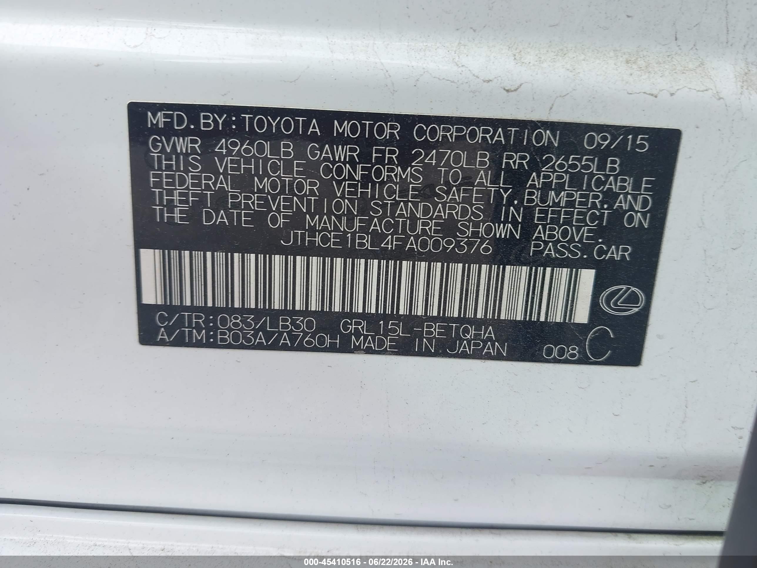 2015 Lexus Gs 350   White vin: JTHCE1BL4FA009376