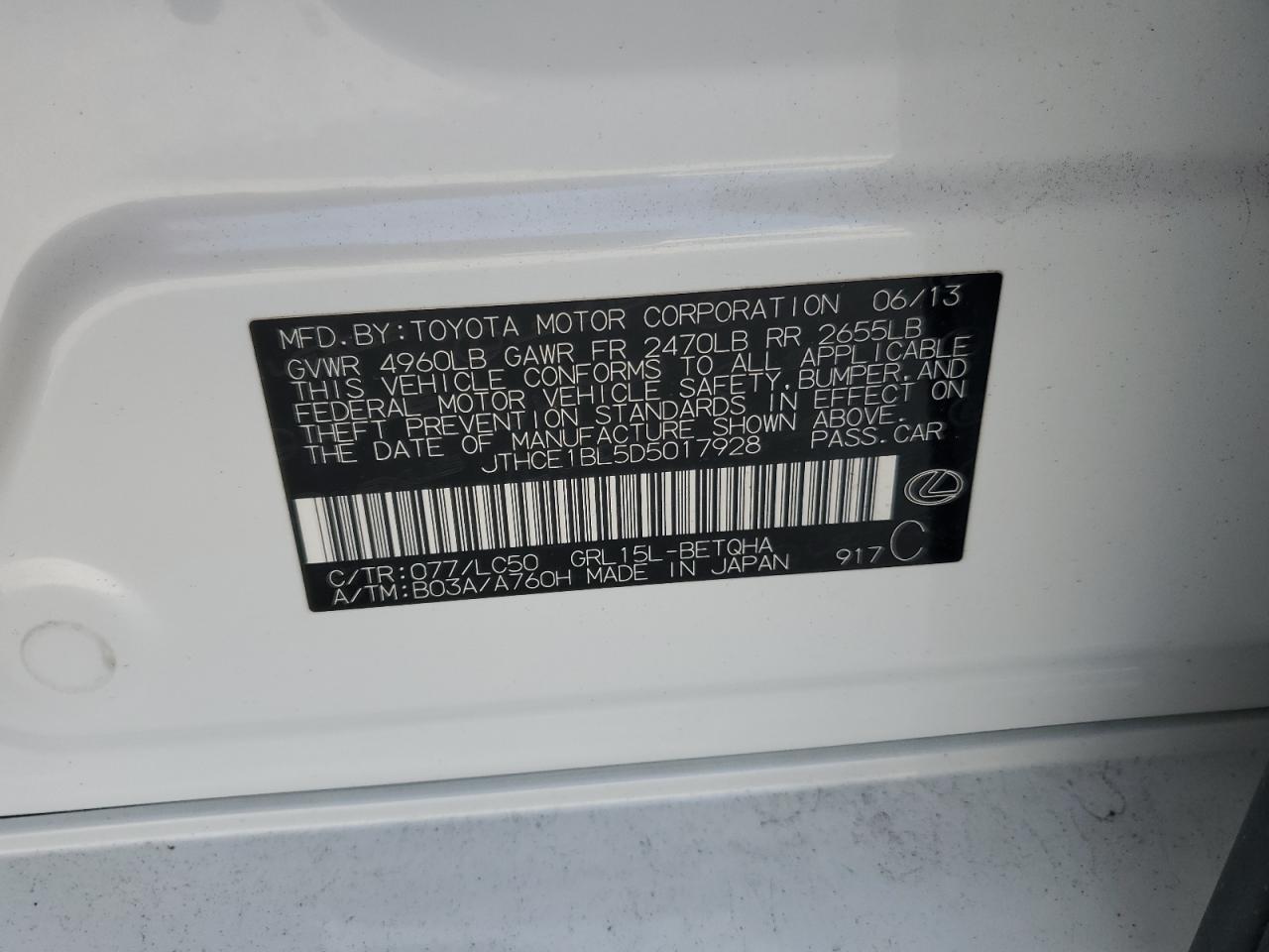 2013 Lexus Gs 350 White vin: JTHCE1BL5D5017928
