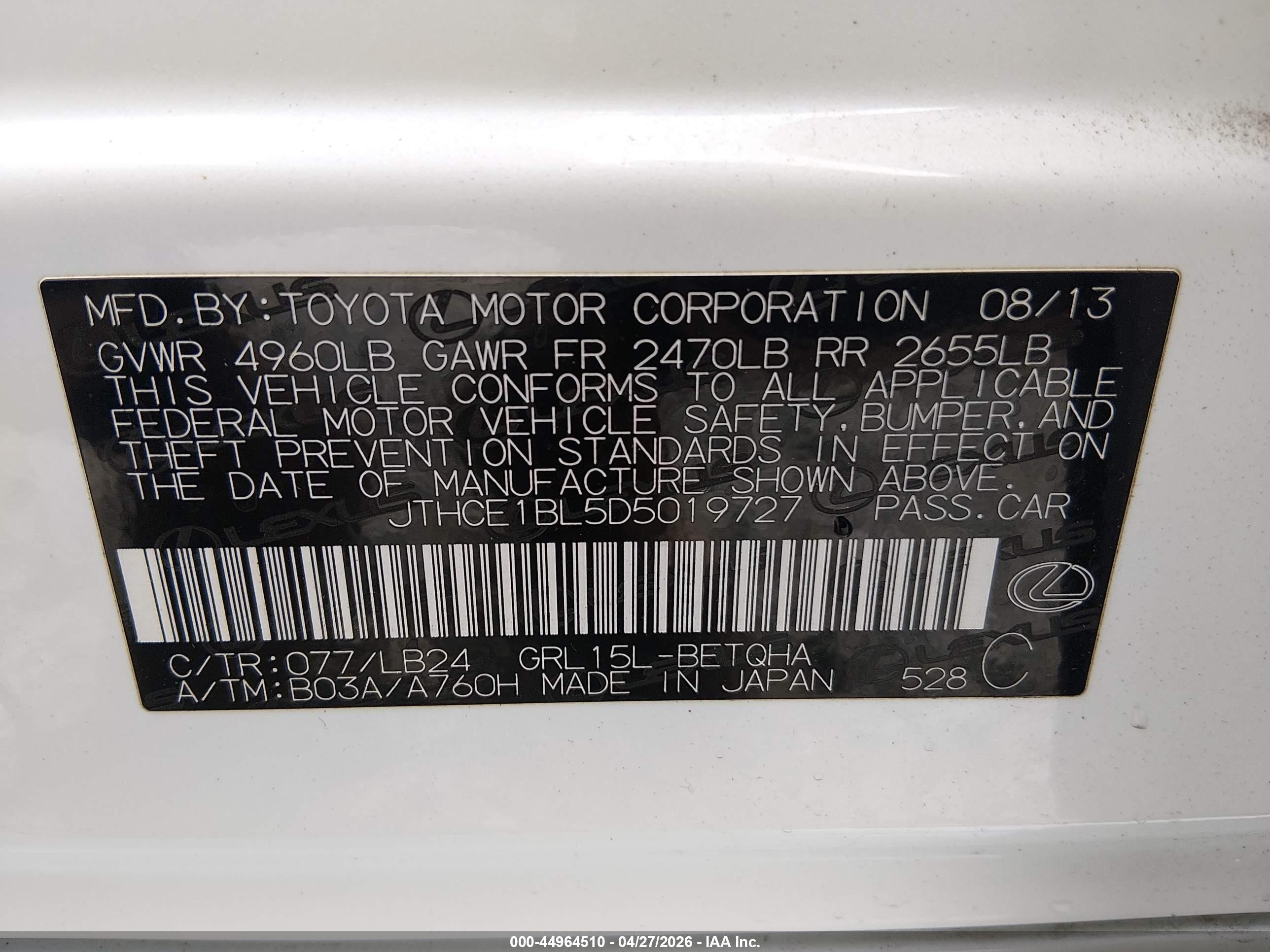2013 Lexus Gs 350   White vin: JTHCE1BL5D5019727