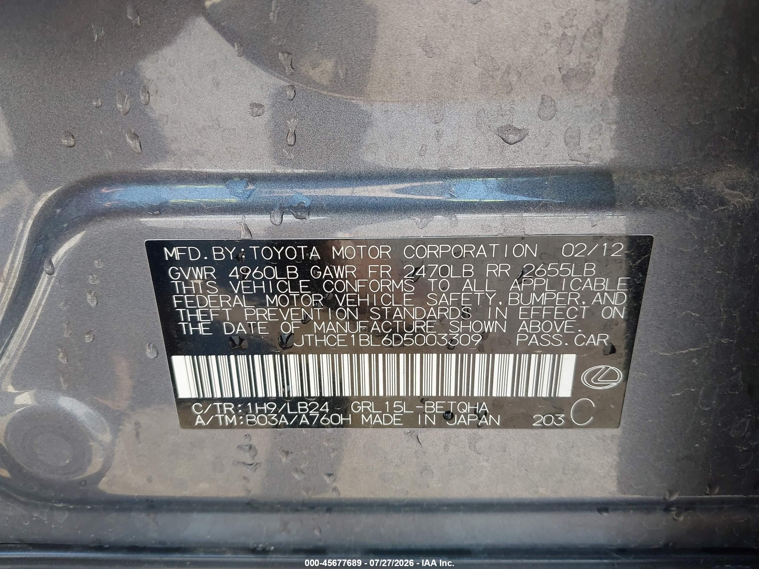 2013 Lexus Gs 350   Gray vin: JTHCE1BL6D5003309