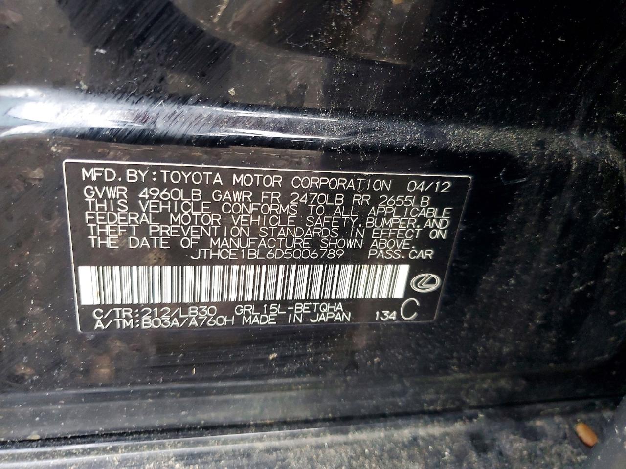 2013 Lexus Gs 350 Black vin: JTHCE1BL6D5006789