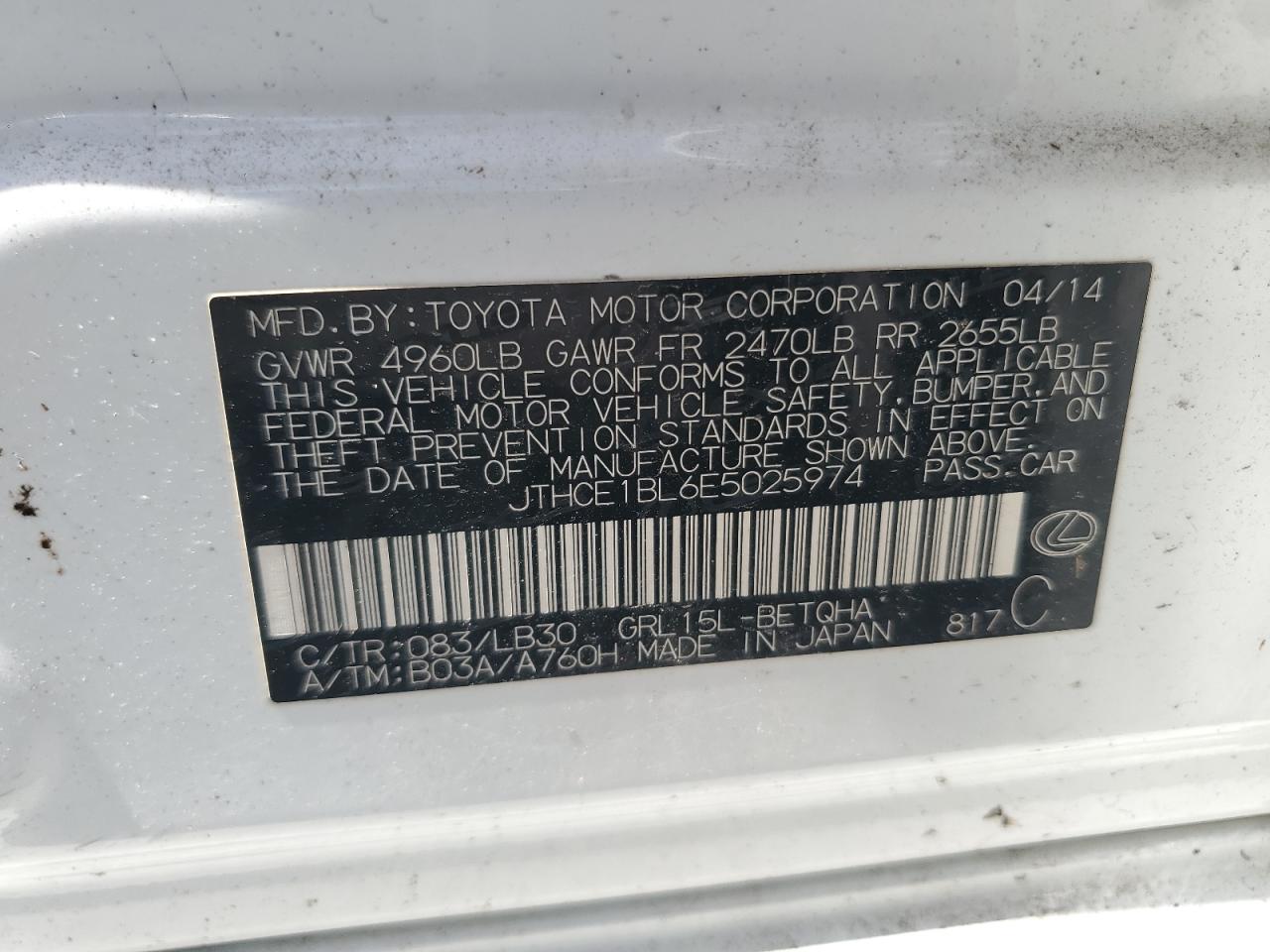 2014 Lexus Gs 350 White vin: JTHCE1BL6E5025974