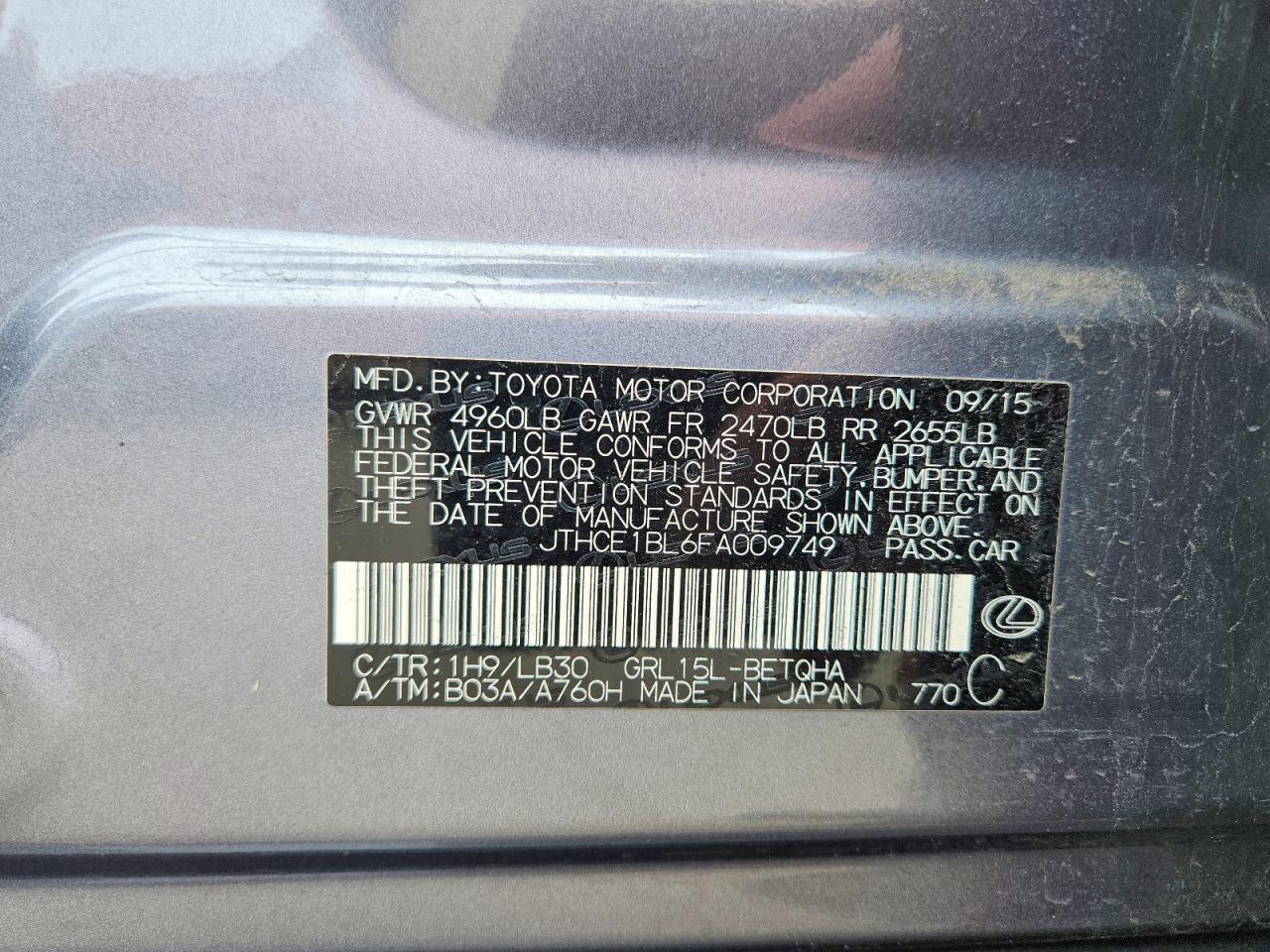2015 Lexus Gs 350 Gray vin: JTHCE1BL6FA009749