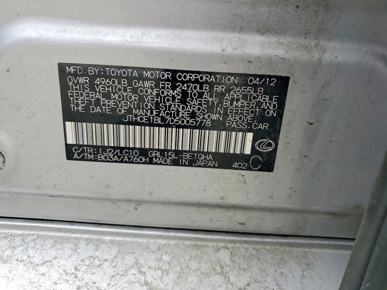2013 Lexus Gs 350 Silver vin: JTHCE1BL7D5005778