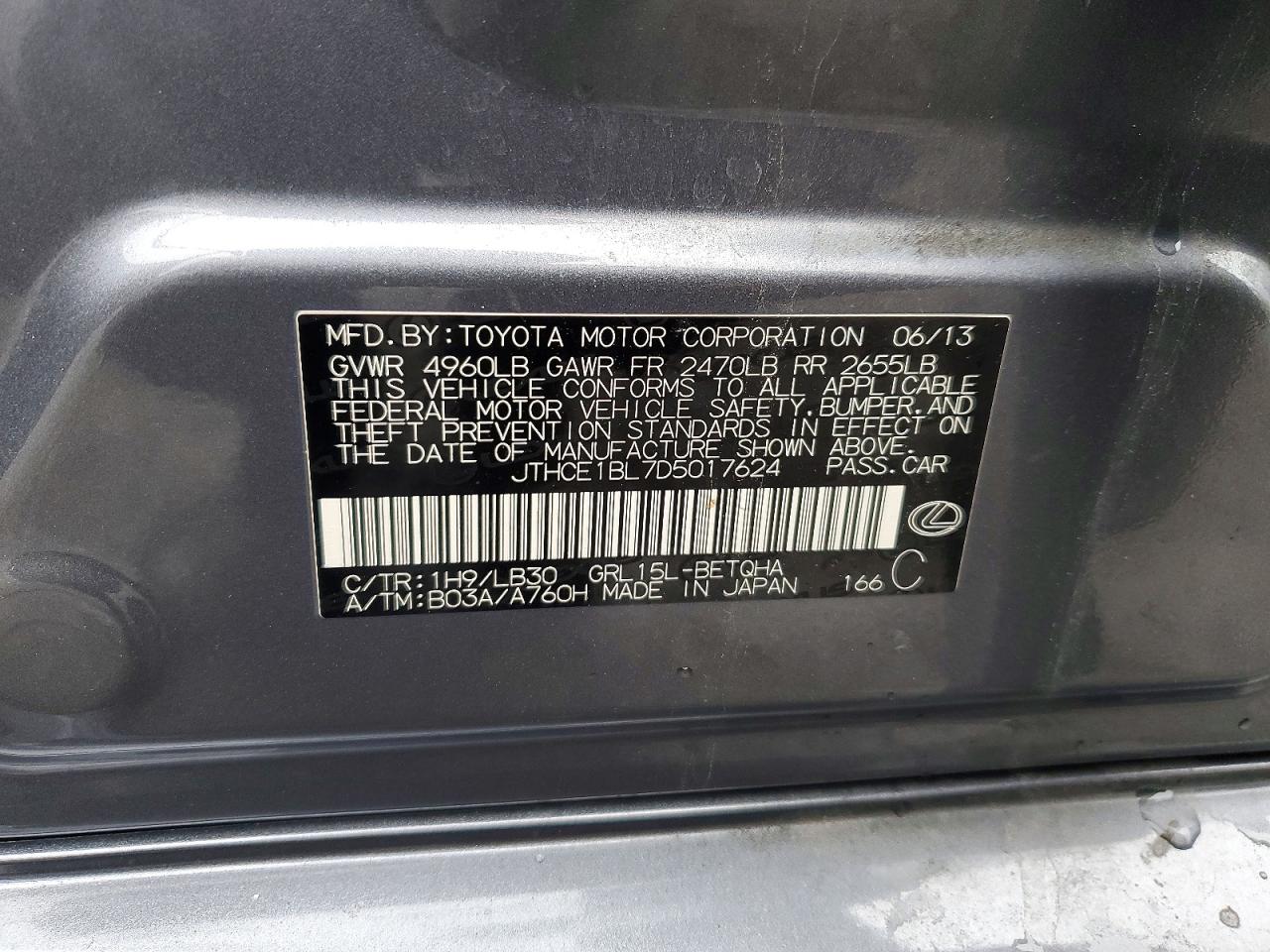 2013 Lexus Gs 350 Base Gray vin: JTHCE1BL7D5017624