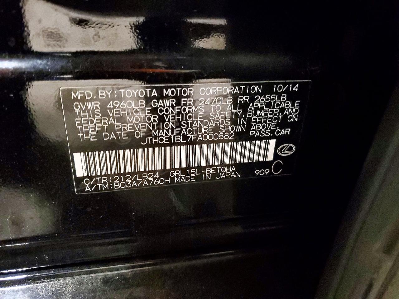 2015 Lexus Gs 350 Base Black vin: JTHCE1BL7FA000882