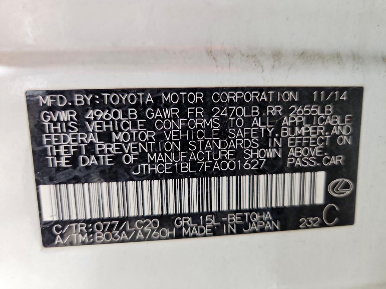 2015 Lexus Gs 350 White vin: JTHCE1BL7FA001627