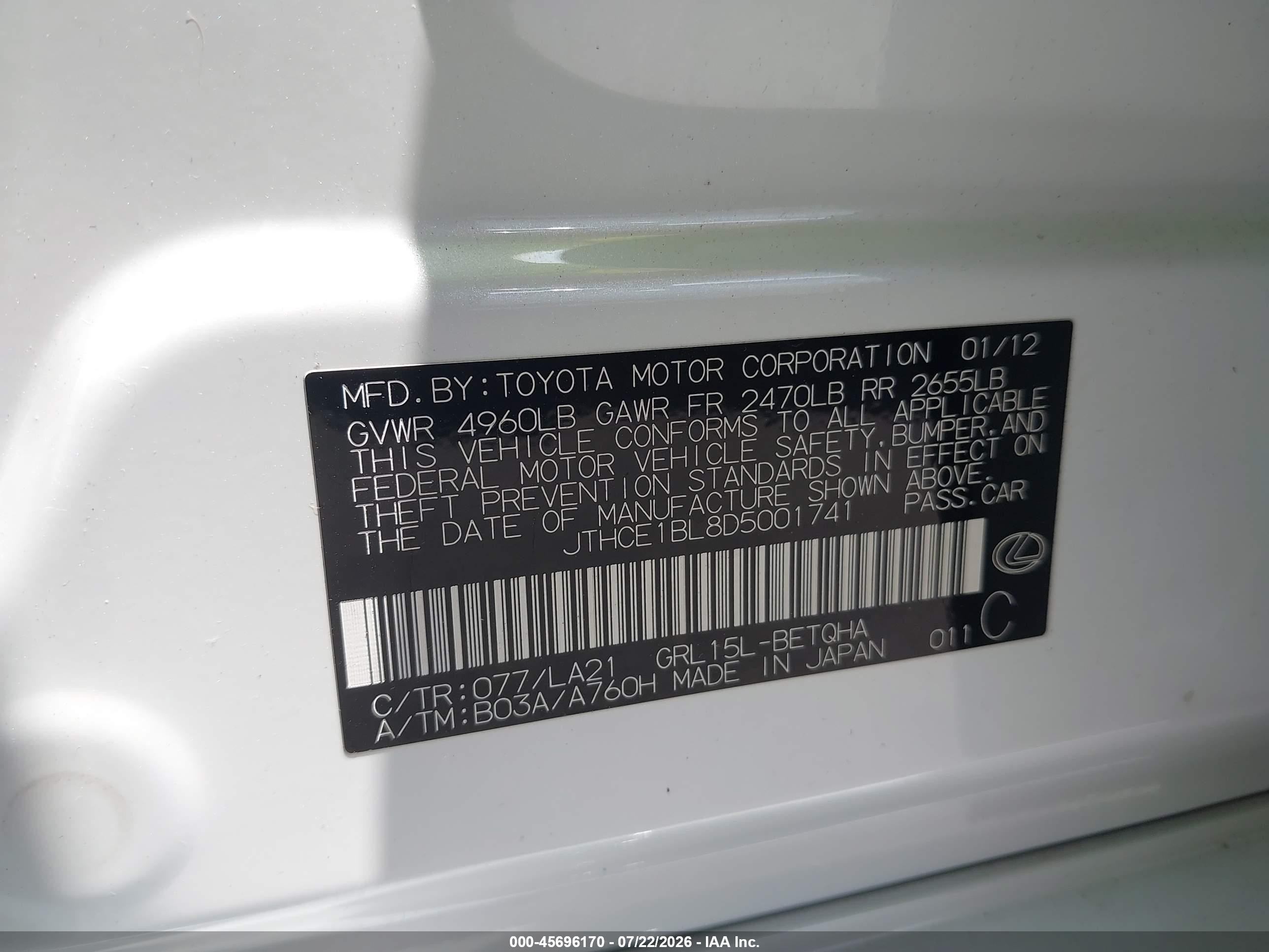 2013 Lexus Gs 350   White vin: JTHCE1BL8D5001741