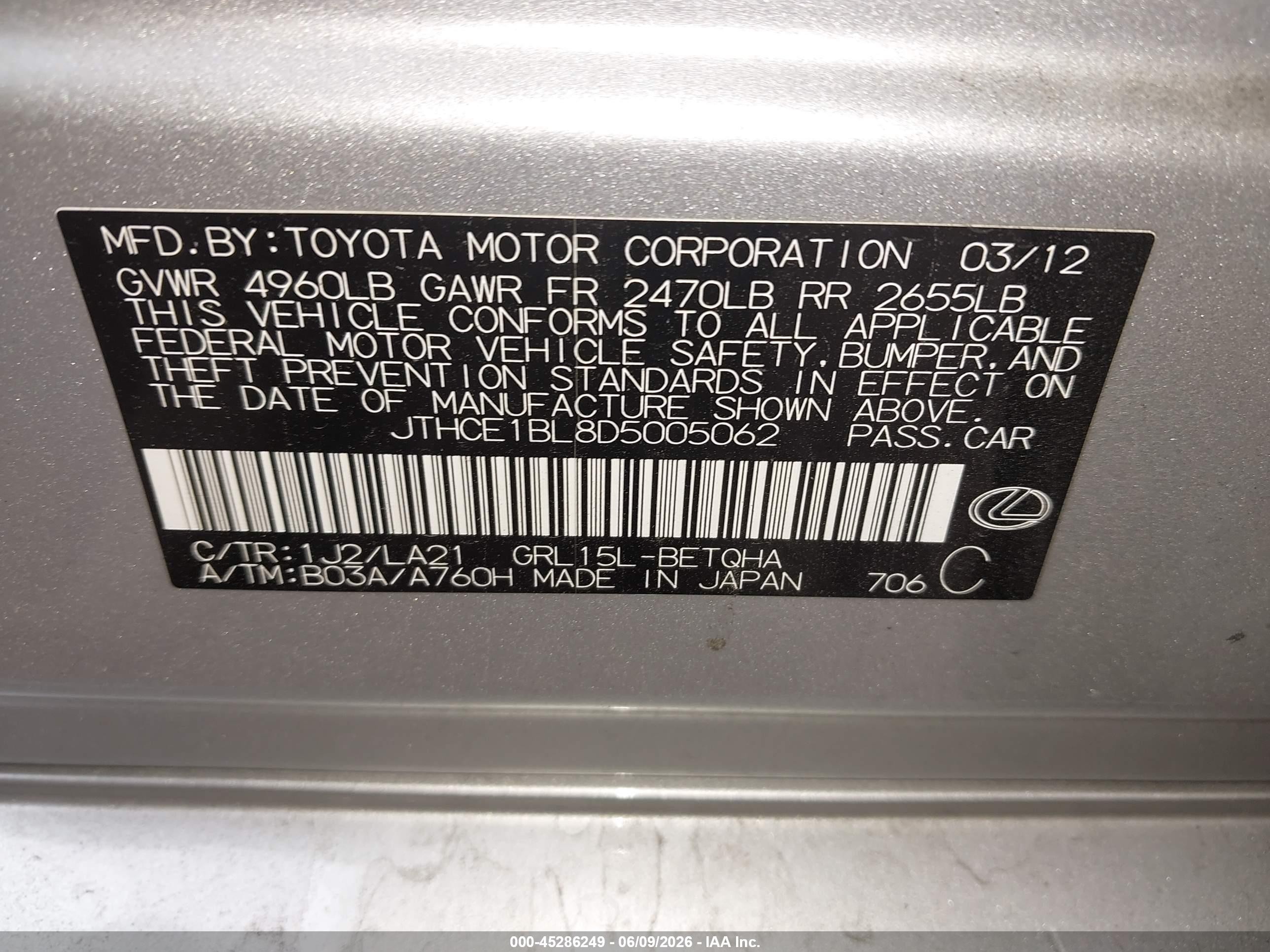 2013 Lexus Gs 350 Silver vin: JTHCE1BL8D5005062