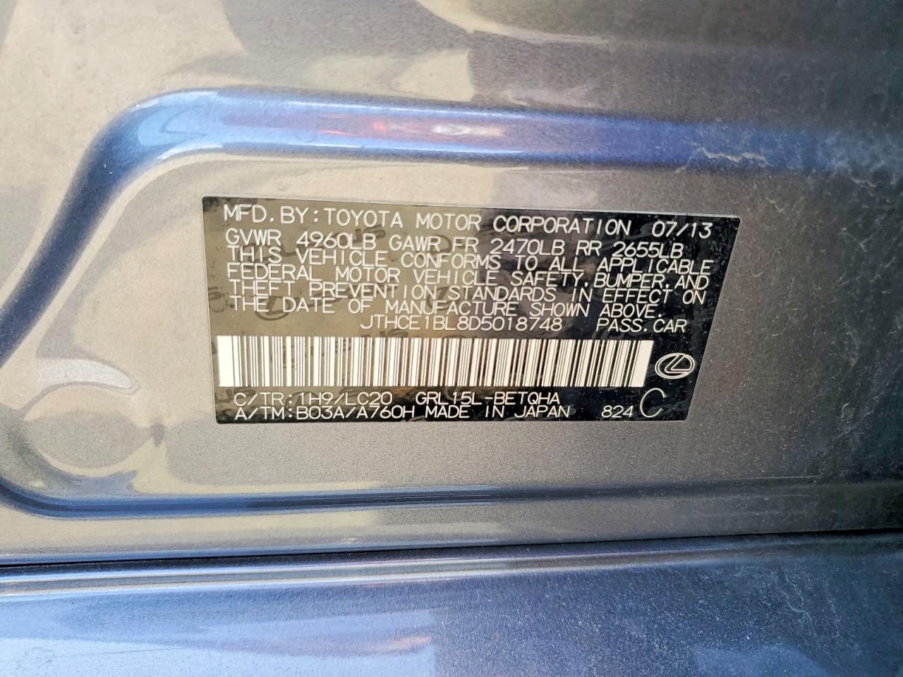 2013 Lexus Gs 350 Gray vin: JTHCE1BL8D5018748
