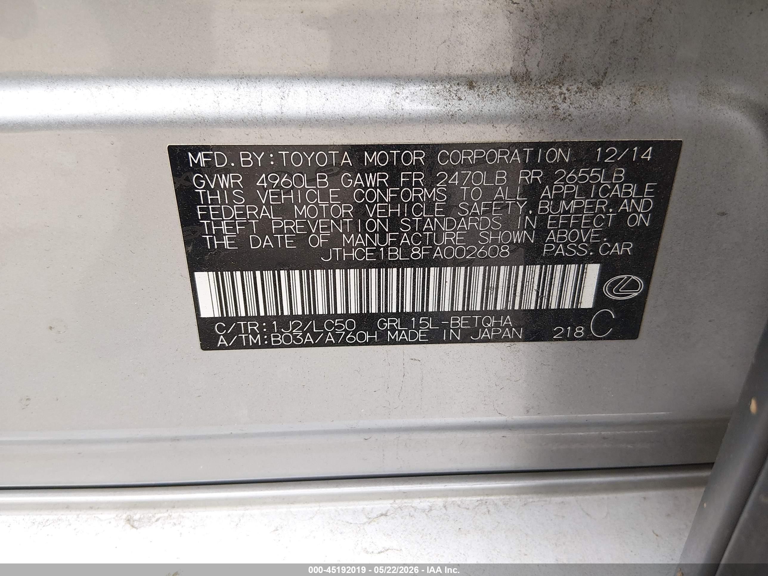 2015 Lexus Gs 350   Silver vin: JTHCE1BL8FA002608