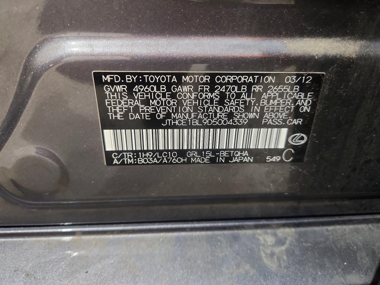 2013 Lexus Gs 350 Gray vin: JTHCE1BL9D5004339