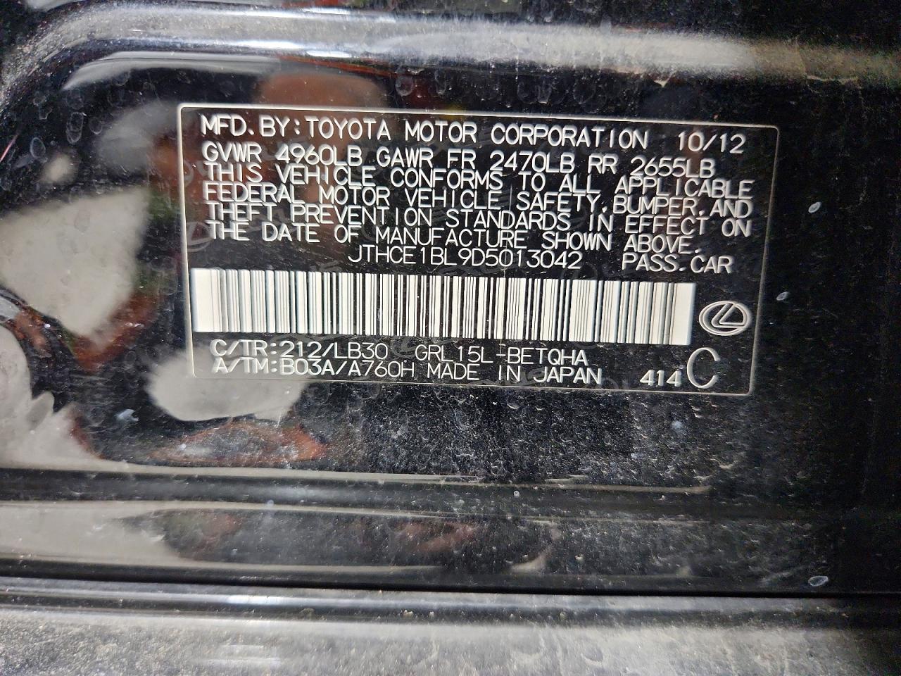 2013 Lexus Gs 350 Black vin: JTHCE1BL9D5013042