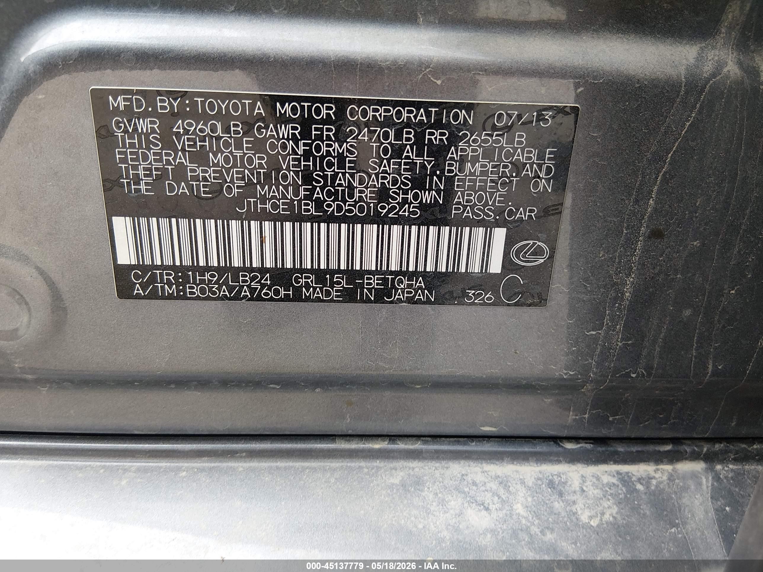 2013 Lexus Gs 350   Gray vin: JTHCE1BL9D5019245