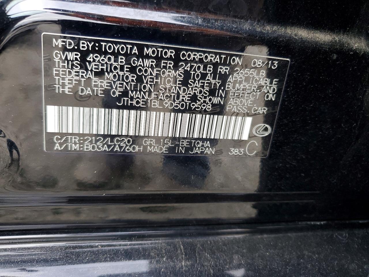 2013 Lexus Gs 350 Black vin: JTHCE1BL9D5019598