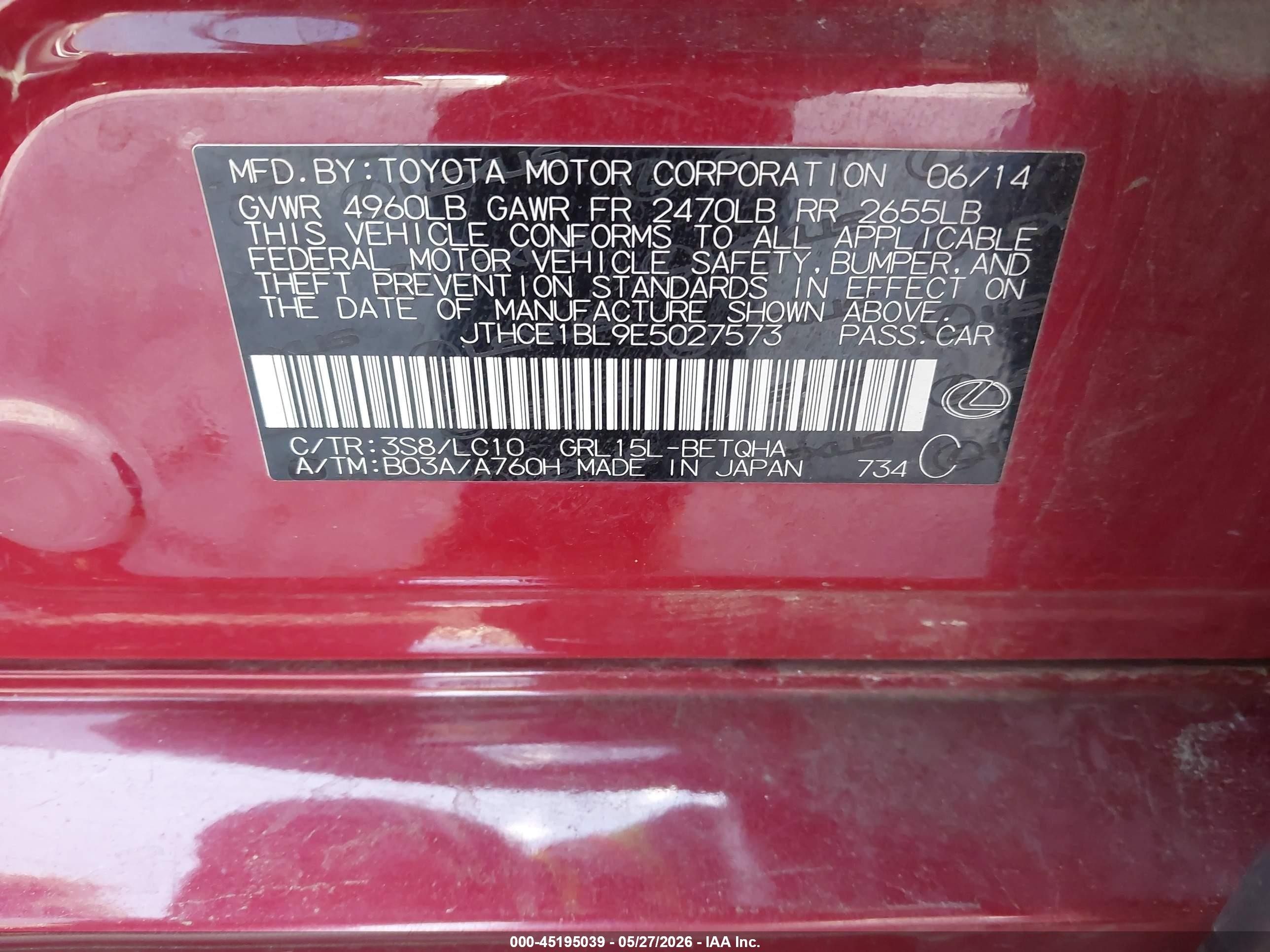 2014 Lexus Gs 350   Burgundy vin: JTHCE1BL9E5027573
