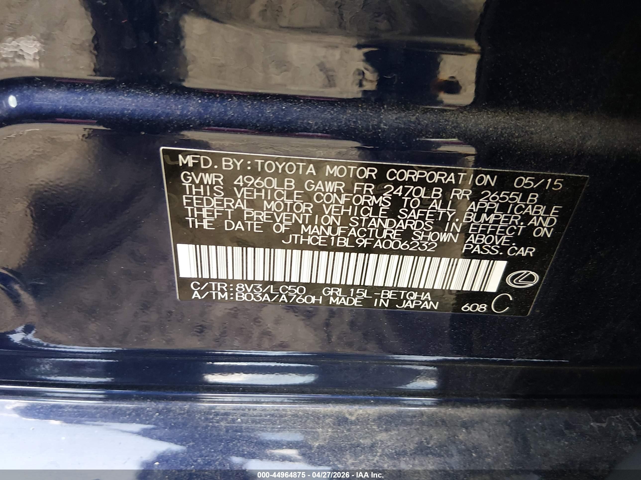 2015 Lexus Gs 350   Blue vin: JTHCE1BL9FA006232