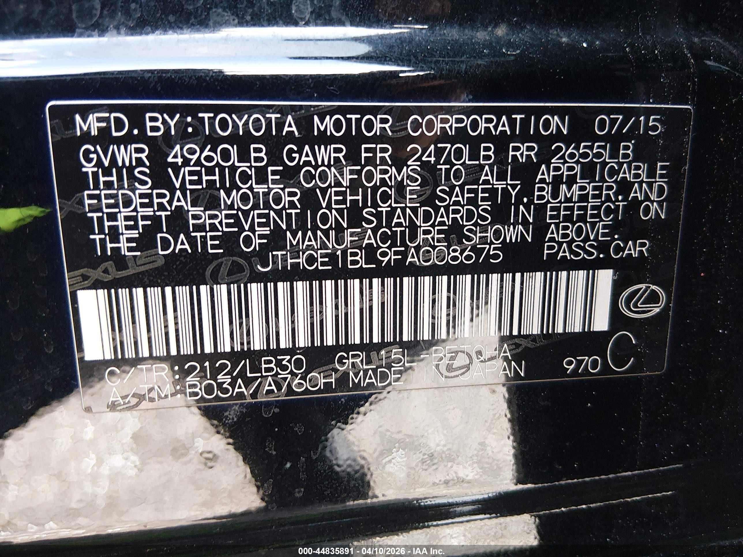 2015 Lexus Gs 350   Black vin: JTHCE1BL9FA008675