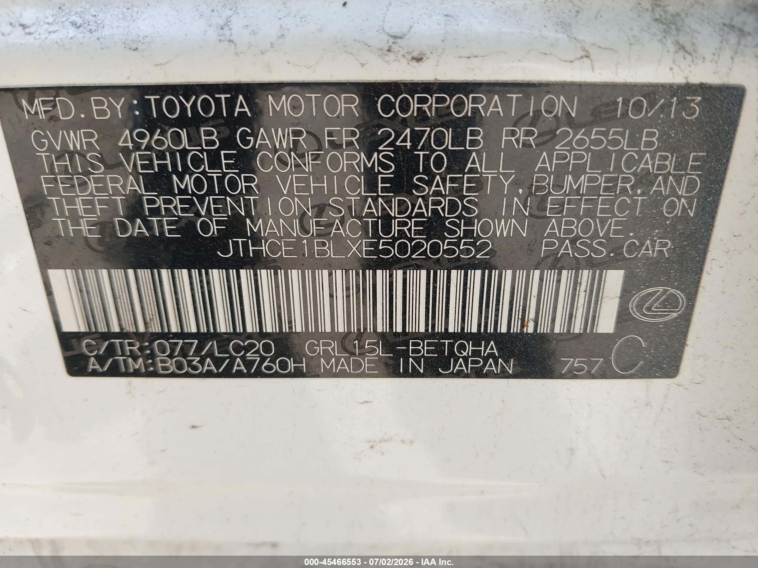 2014 Lexus Gs 350   White vin: JTHCE1BLXE5020552