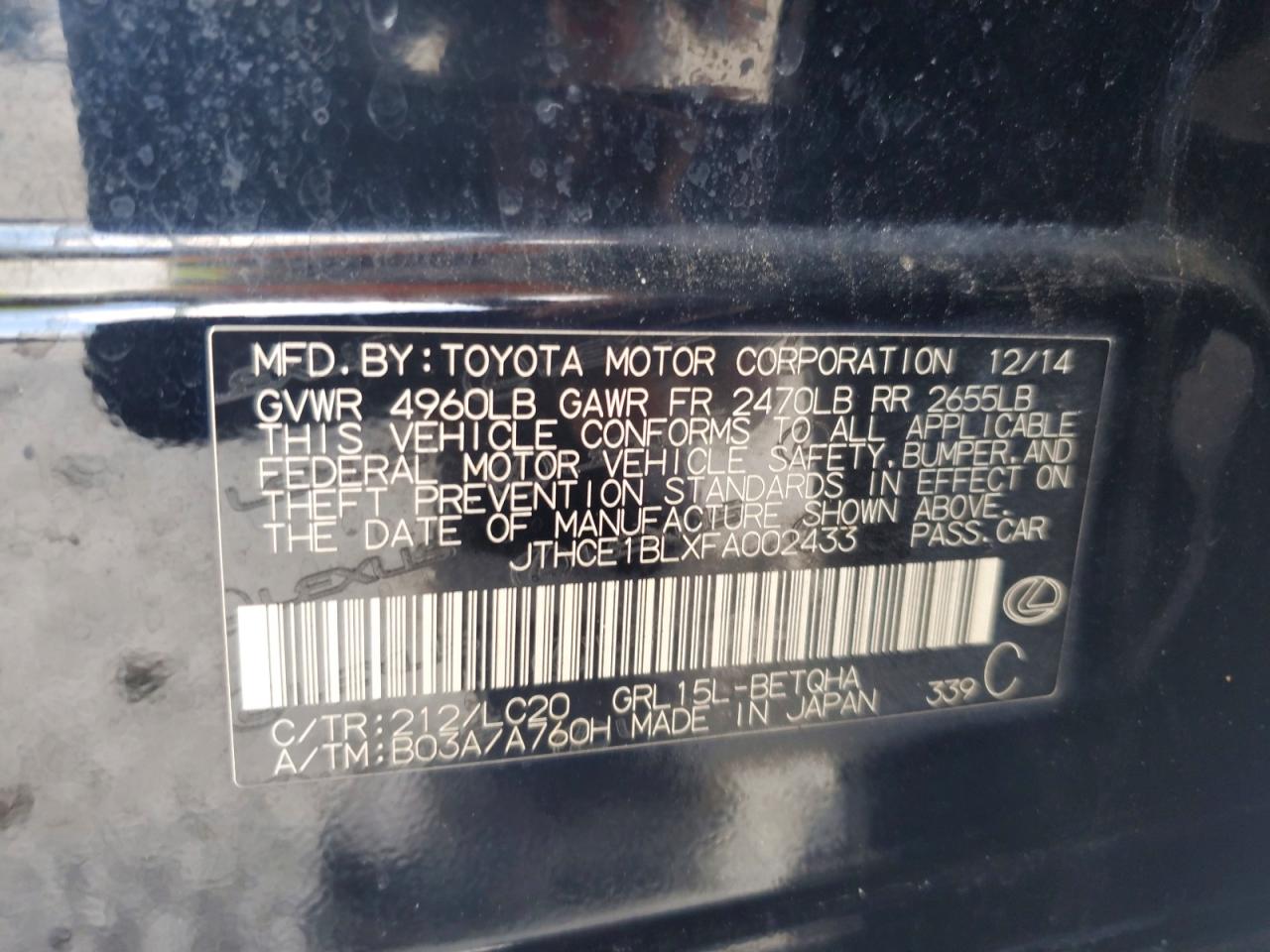 2015 Lexus Gs 350 Black vin: JTHCE1BLXFA002433