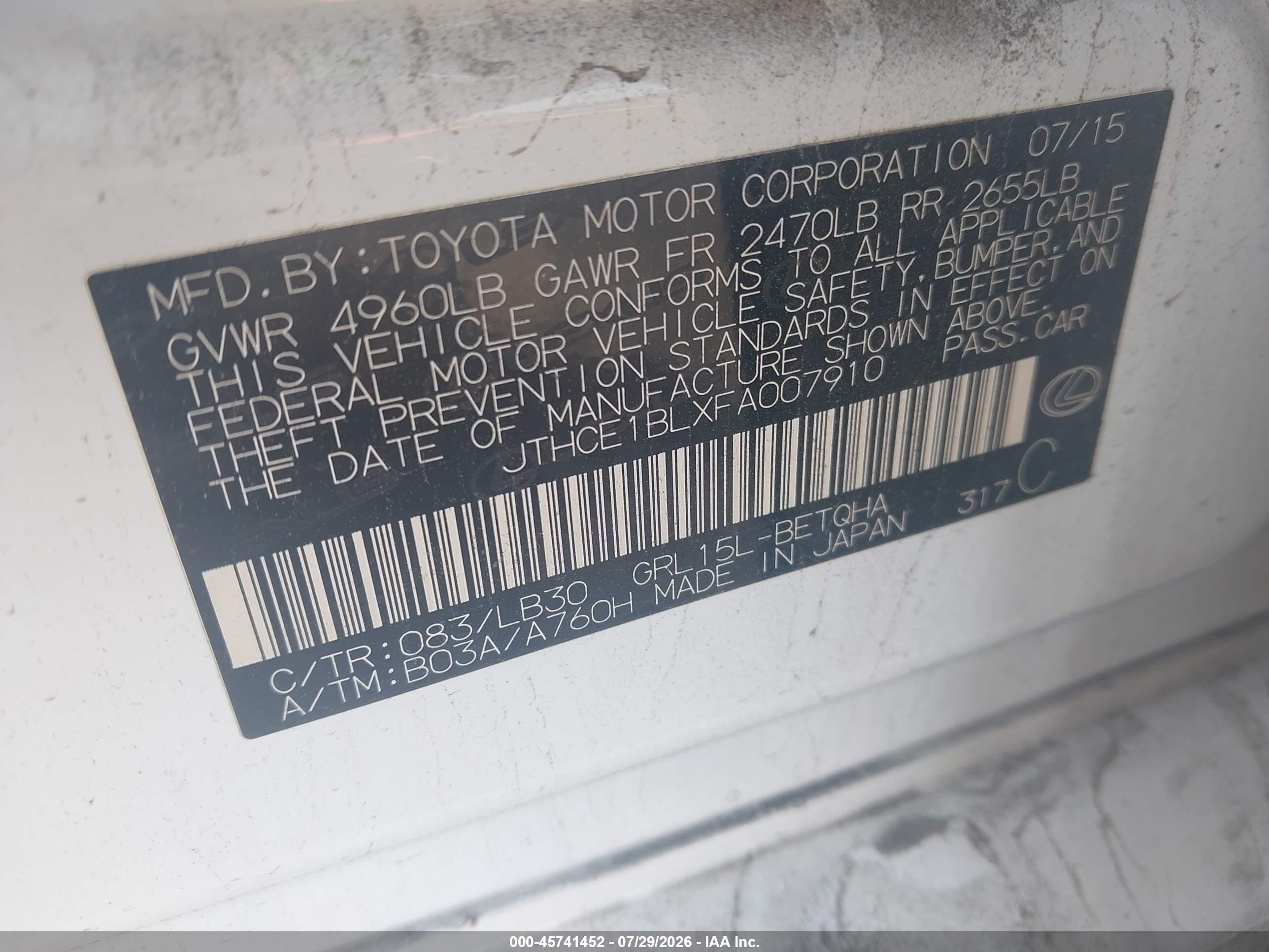 2015 Lexus Gs 350   White vin: JTHCE1BLXFA007910