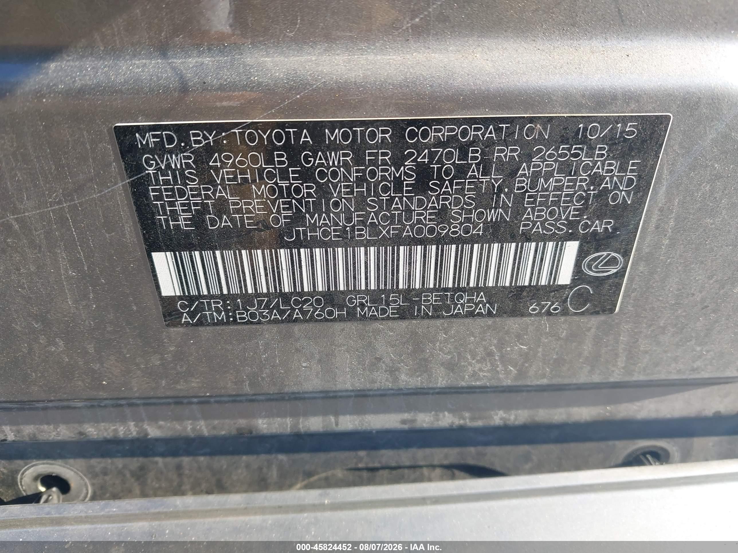 2015 Lexus Gs 350   Silver vin: JTHCE1BLXFA009804