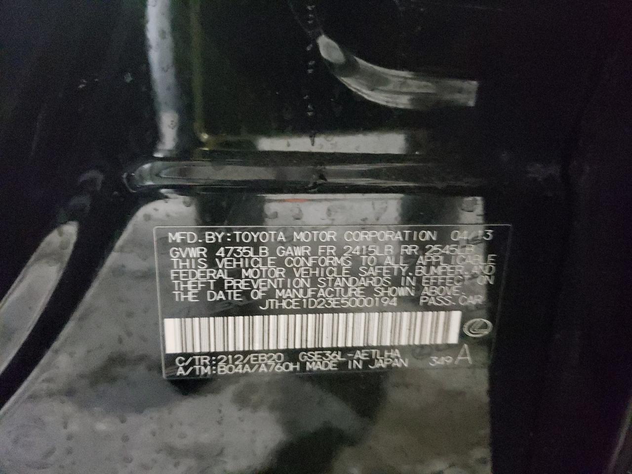 2014 Lexus Is 350 Black vin: JTHCE1D23E5000194