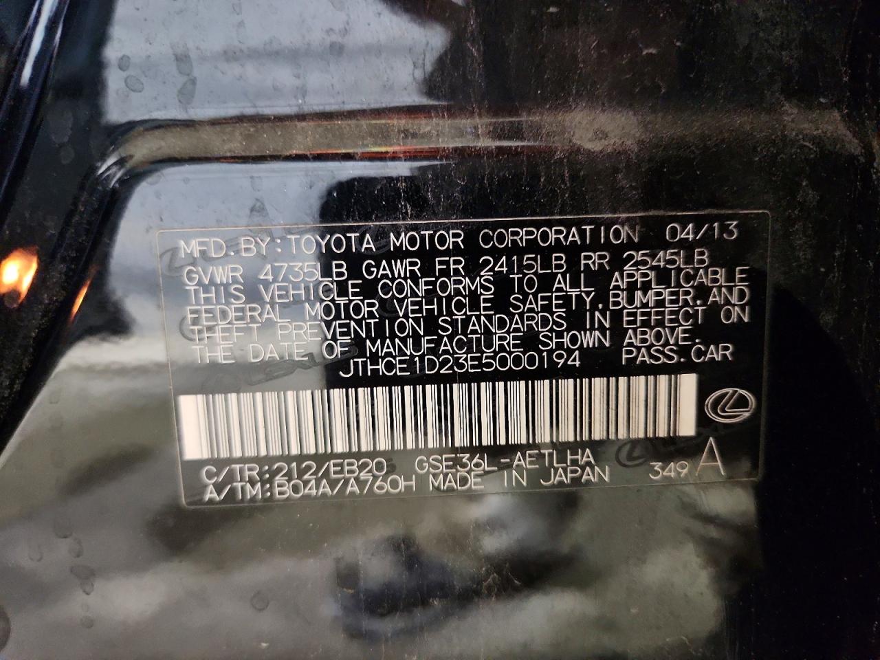 2014 Lexus Is 350 Black vin: JTHCE1D23E5000194