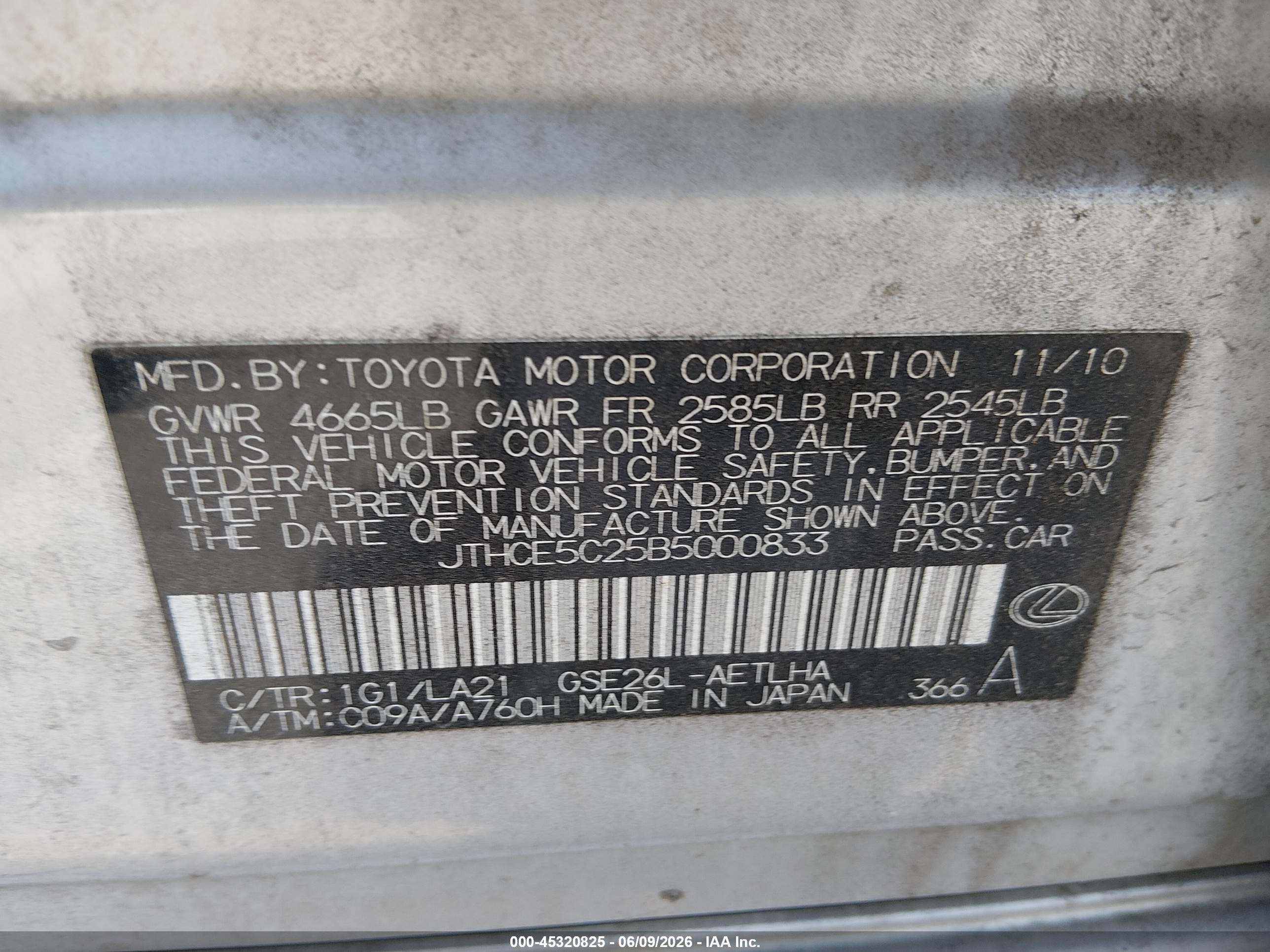 2011 Lexus Is 350   Silver vin: JTHCE5C25B5000833