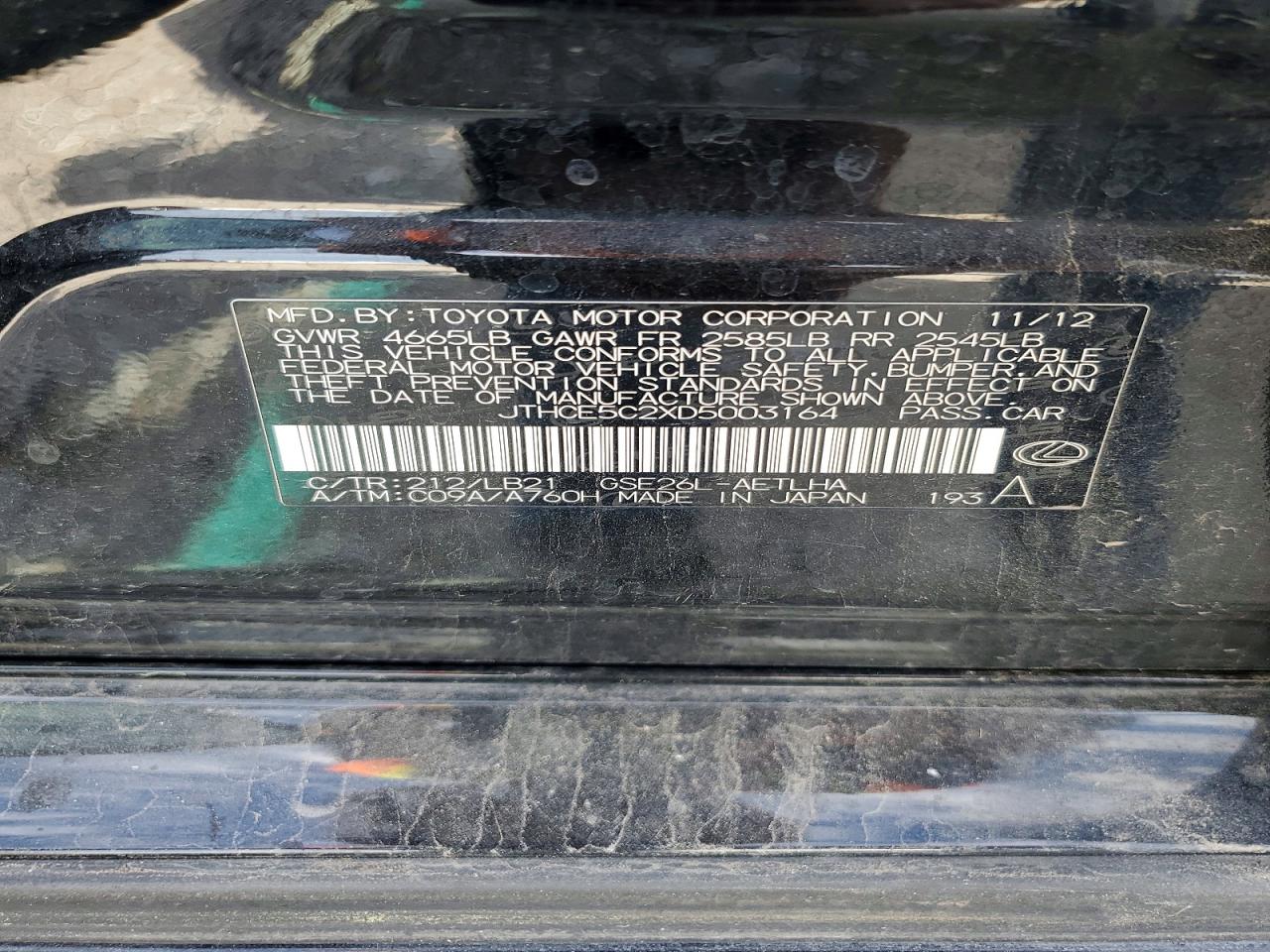 2013 Lexus Is 350 Black vin: JTHCE5C2XD5003164