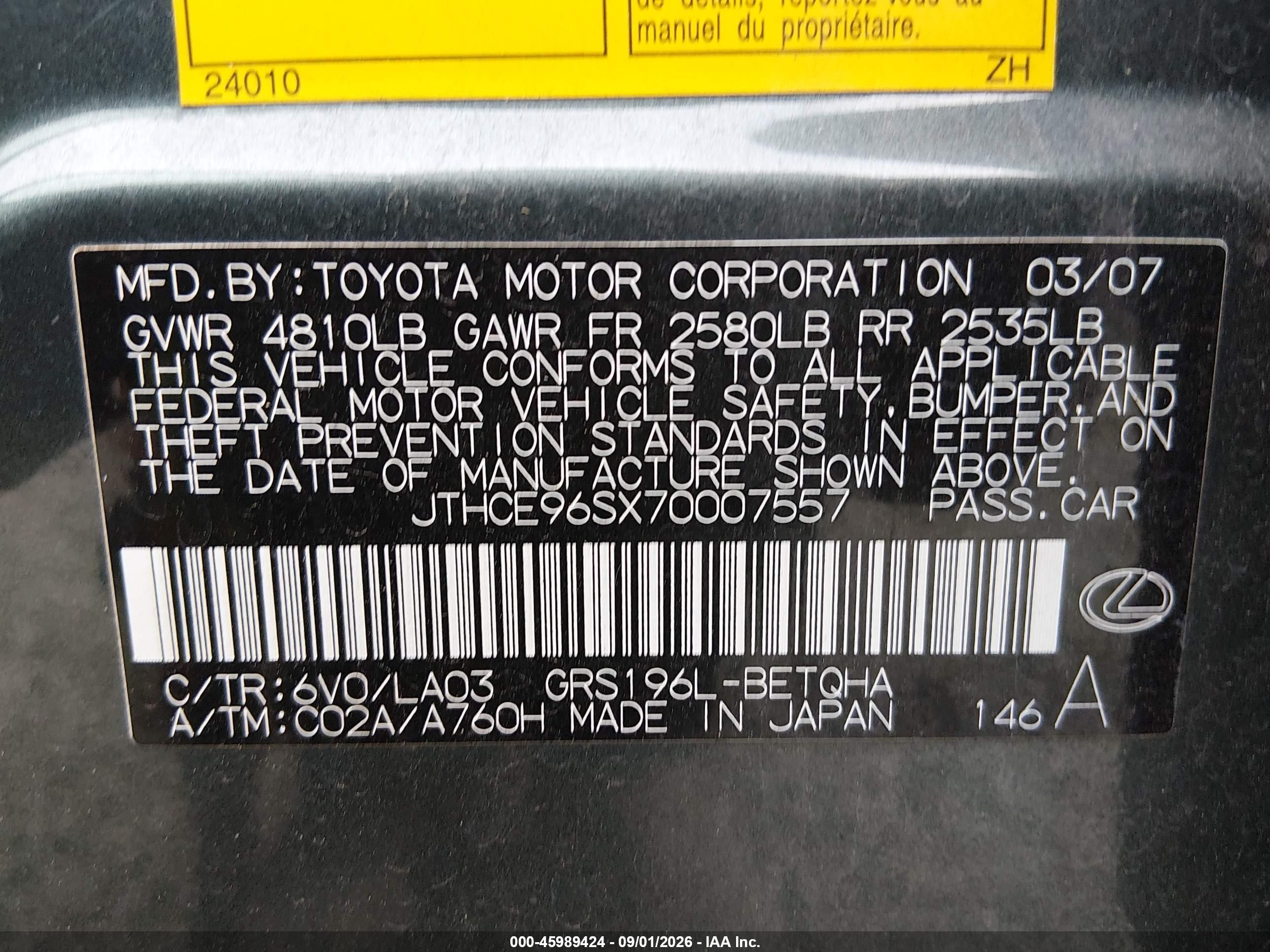 2007 Lexus Gs 350   Gray vin: JTHCE96SX70007557