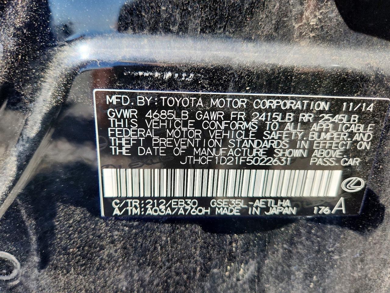2015 Lexus Is 250 Black vin: JTHCF1D21F5022631