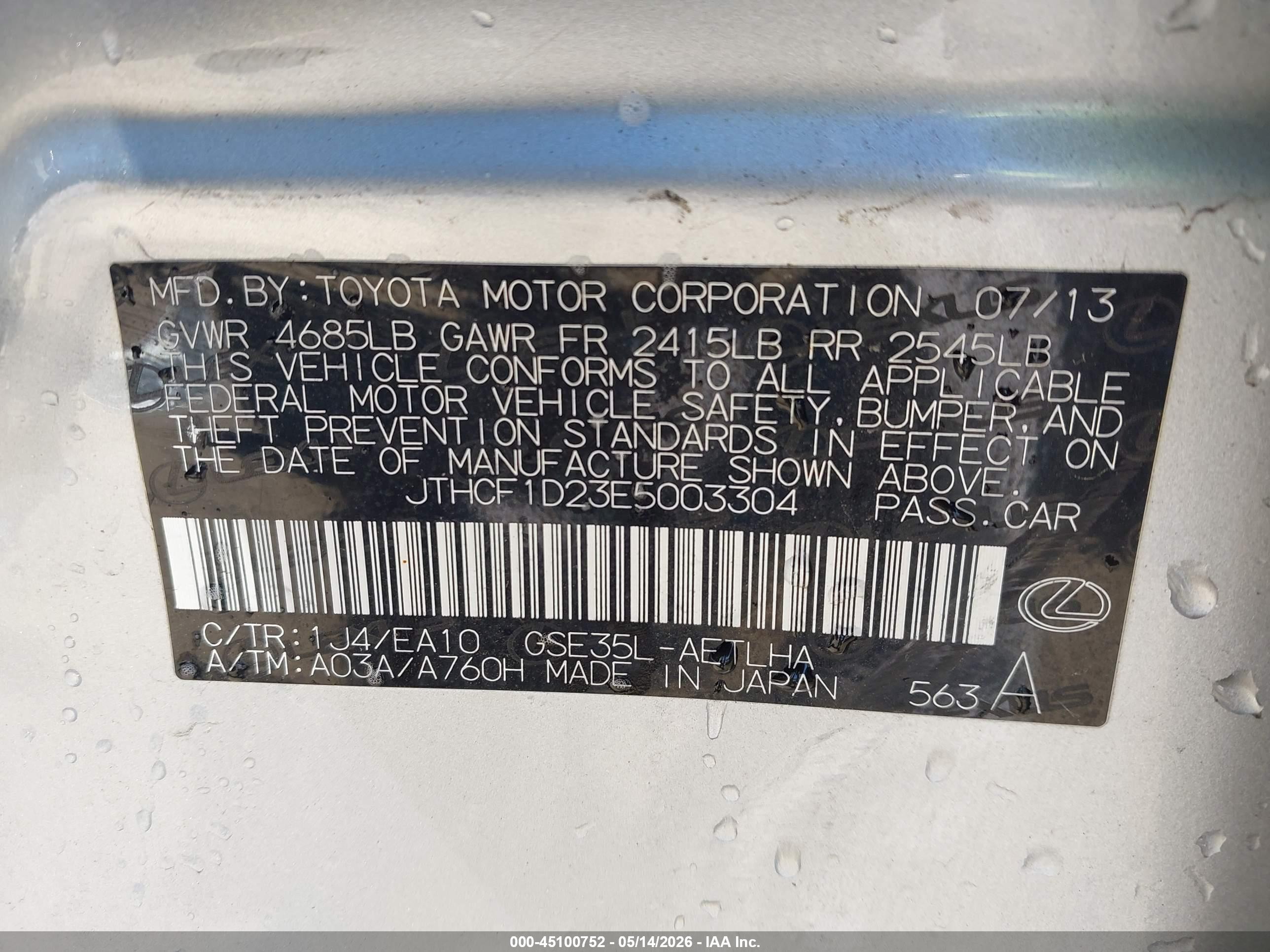 2014 Lexus Is 250 Silver vin: JTHCF1D23E5003304